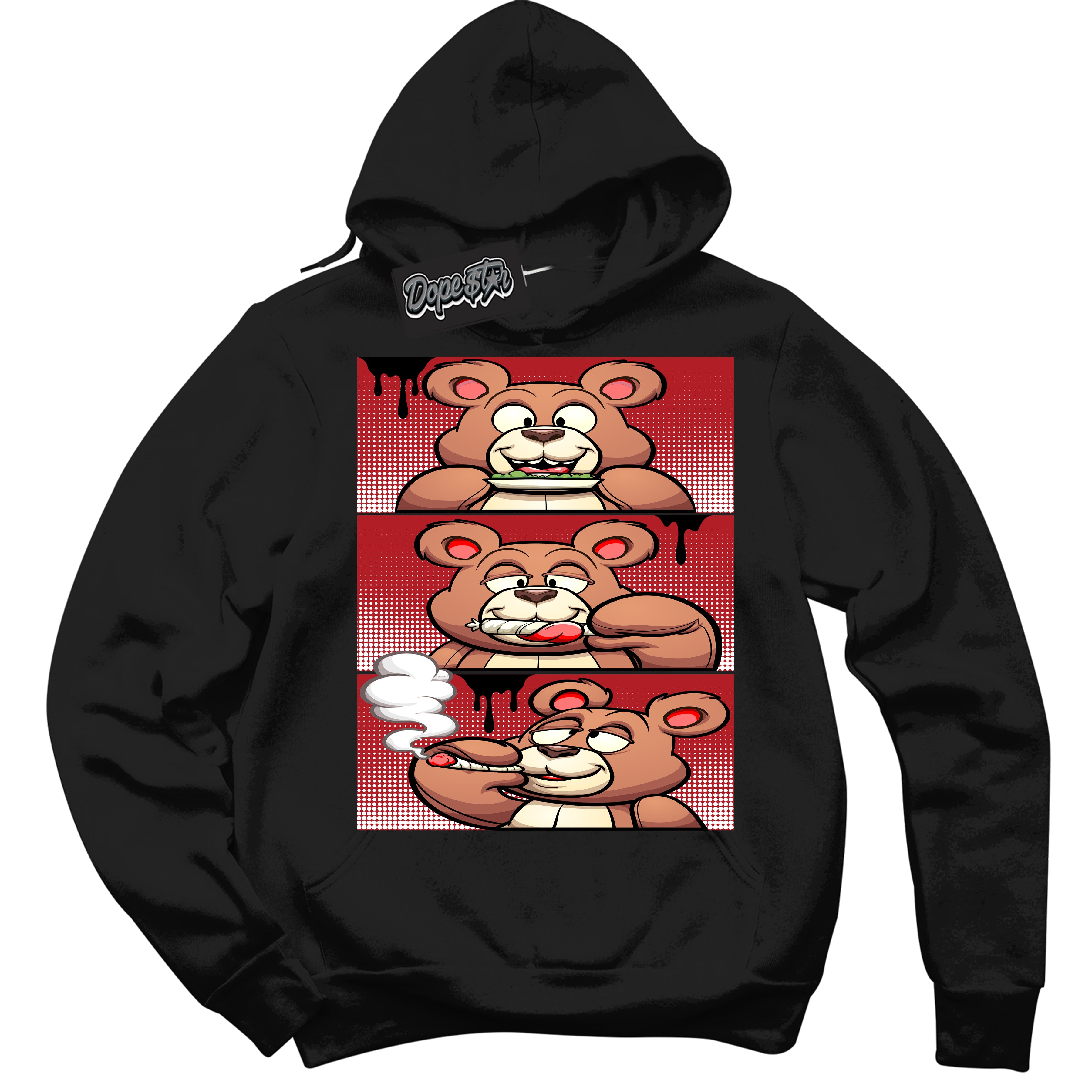 Cool Black Hoodie with “ Roll It Lick It Smoke It Bear ”  design that Perfectly Matches Taxi Flip 12s Sneakers.