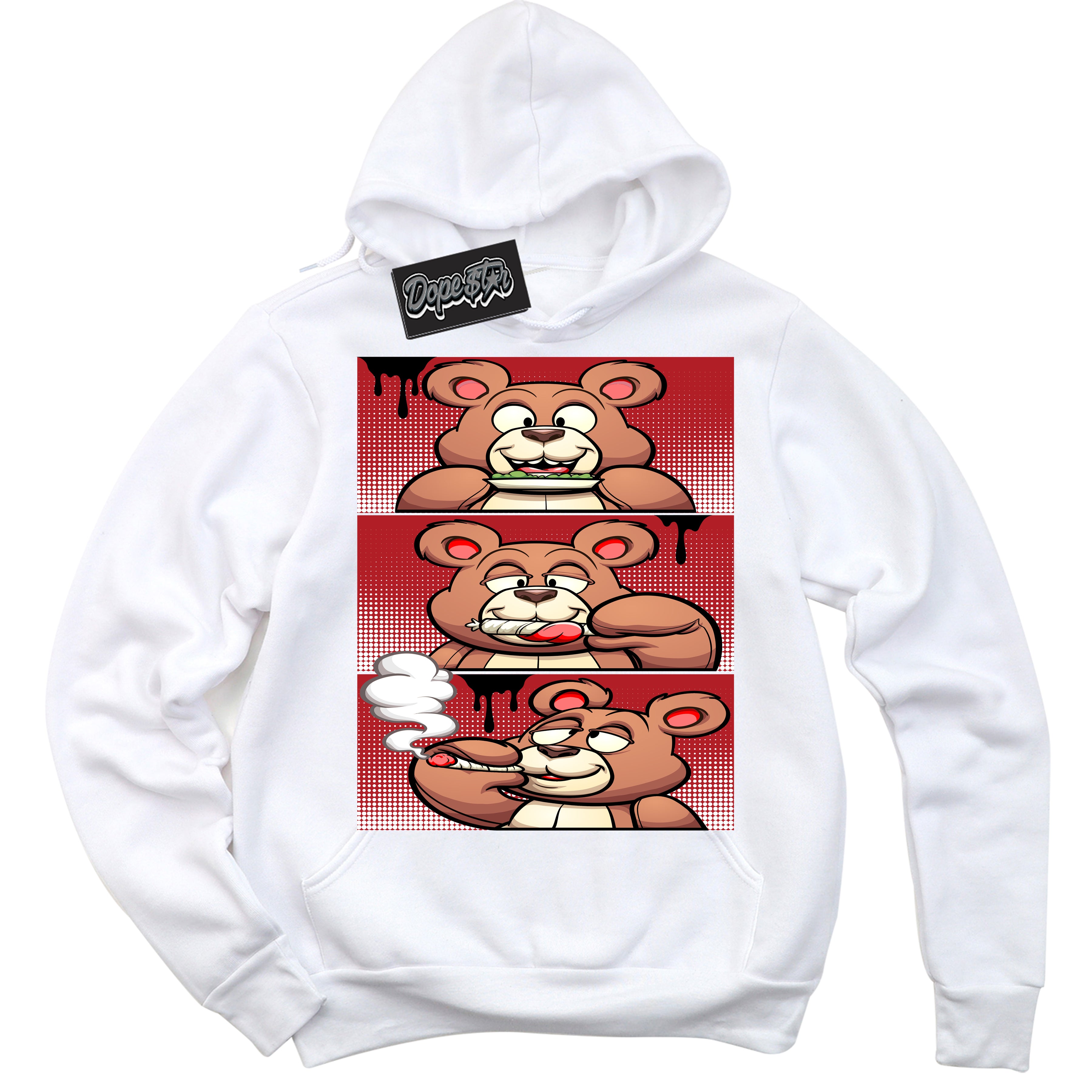 Cool White Hoodie with “ Roll It Lick It Smoke It Bear ”  design that Perfectly Matches Taxi Flip 12s Sneakers.