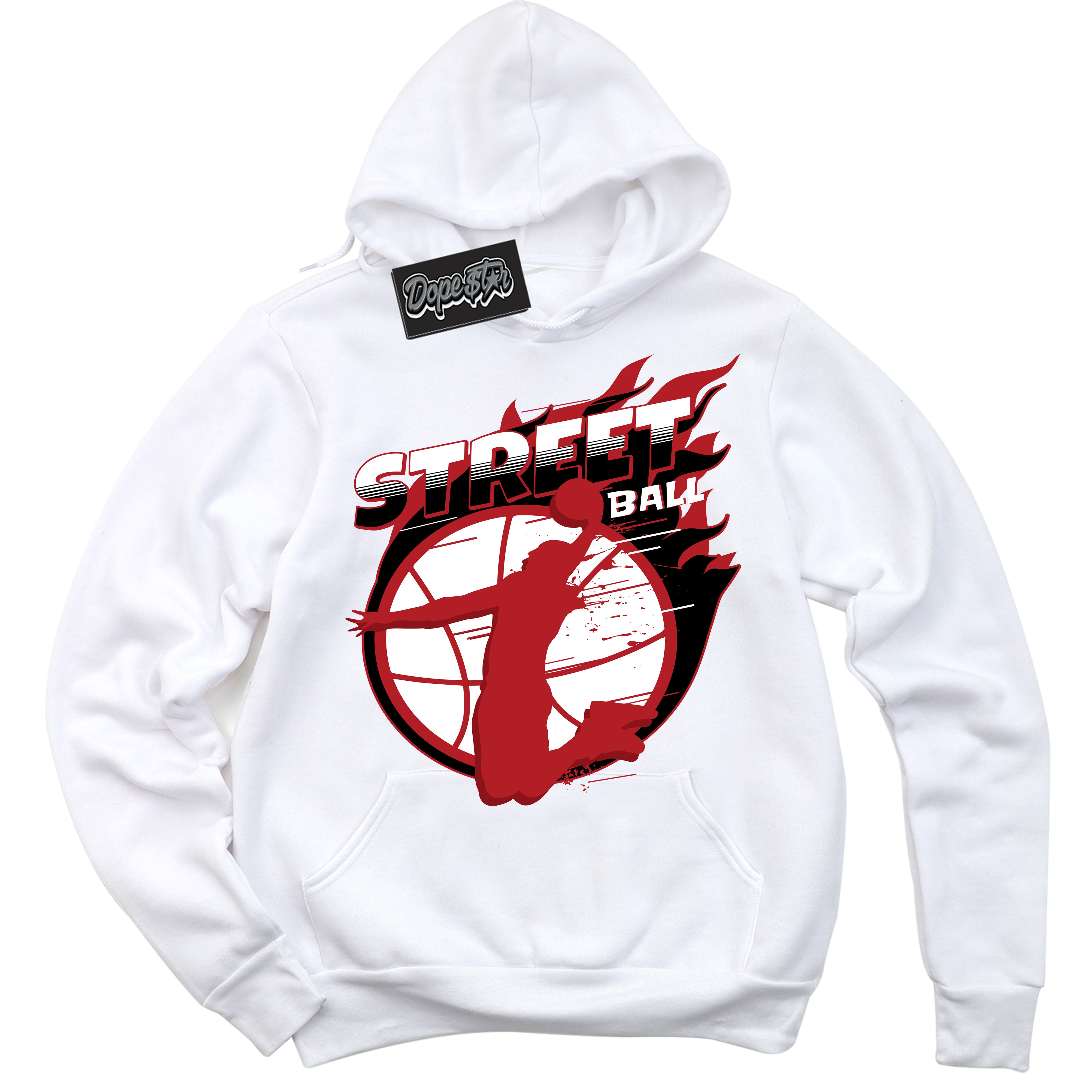 Cool White Hoodie with “ Street Ball ”  design that Perfectly Matches Taxi Flip 12s Sneakers.