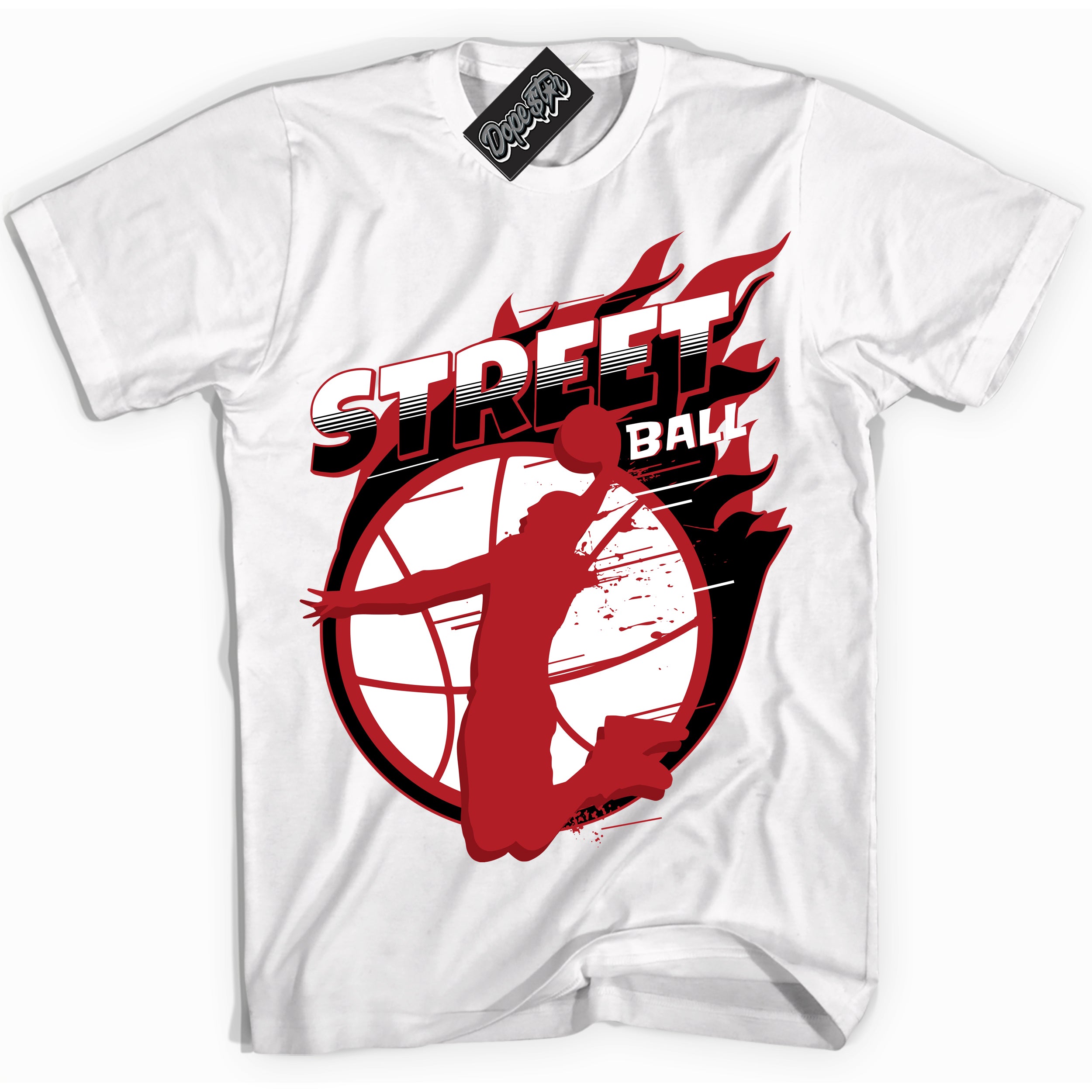 Cool White Shirt with “ Street Ball” design that perfectly matches Taxi Flip 12s Sneakers.