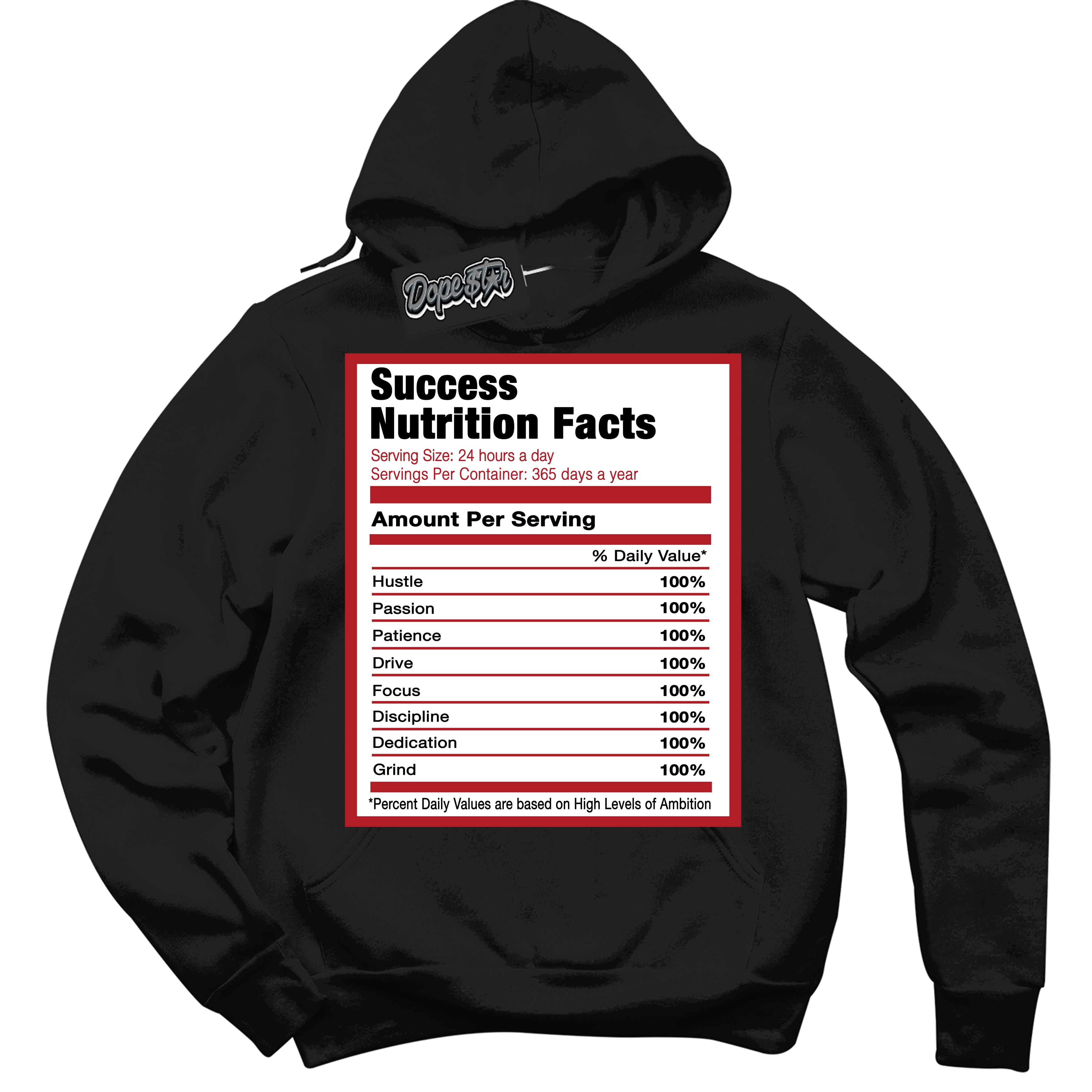 Cool Black Hoodie with “ Success Nutrition ”  design that Perfectly Matches Taxi Flip 12s Sneakers.