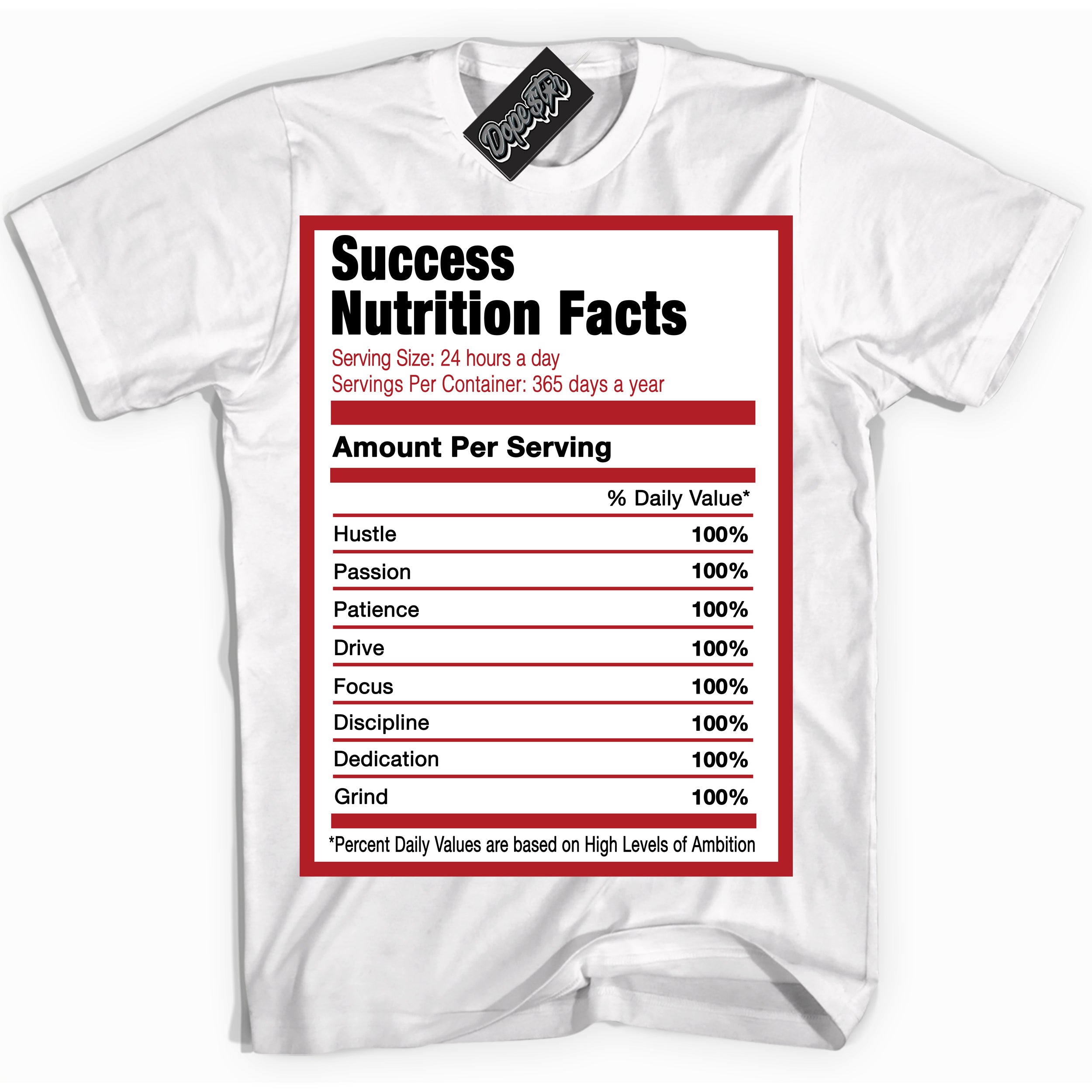 Cool White Shirt with “ Success Nutrition” design that perfectly matches Taxi Flip 12s Sneakers.