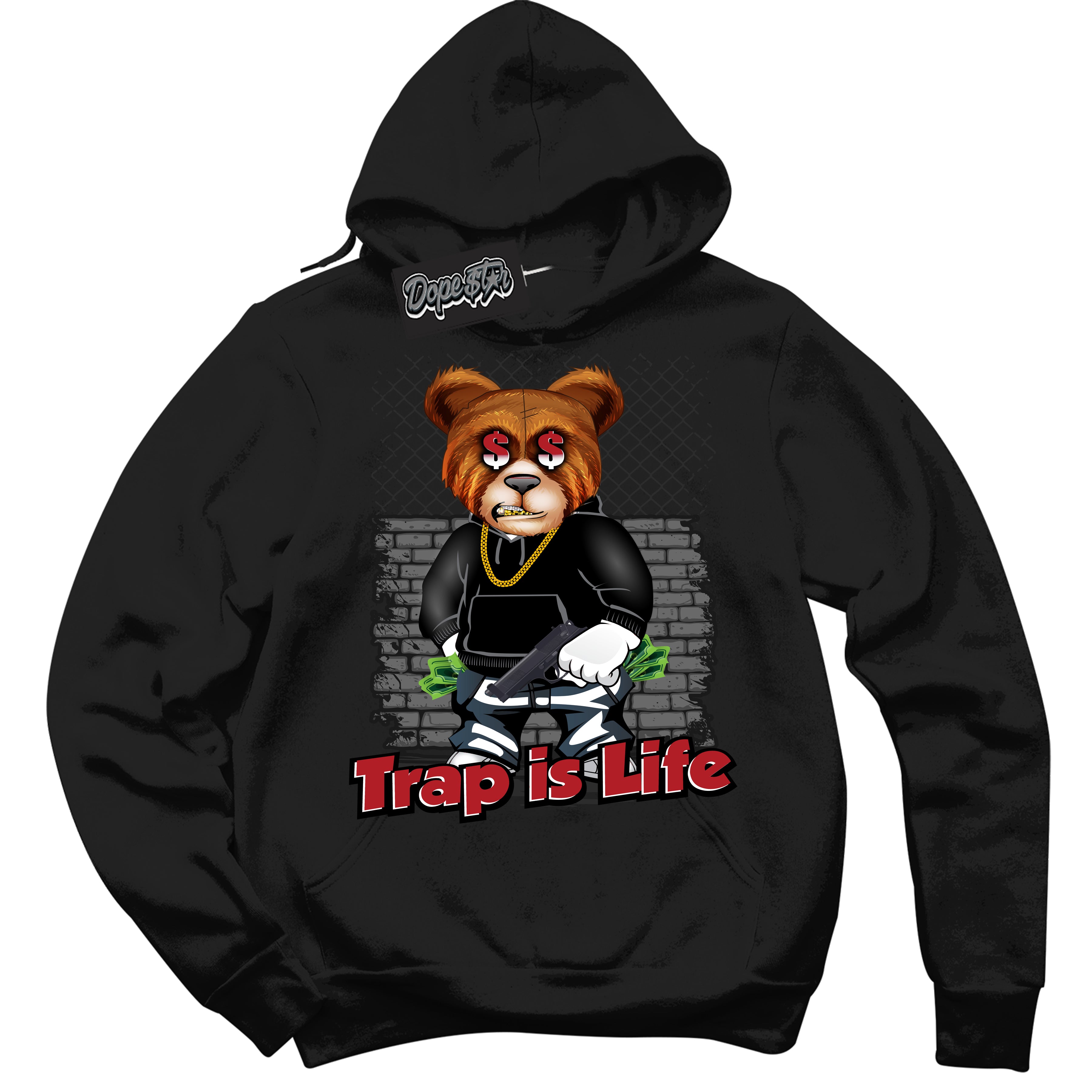 Cool Black Hoodie with “ Trap Is Life ”  design that Perfectly Matches Taxi Flip 12s Sneakers.