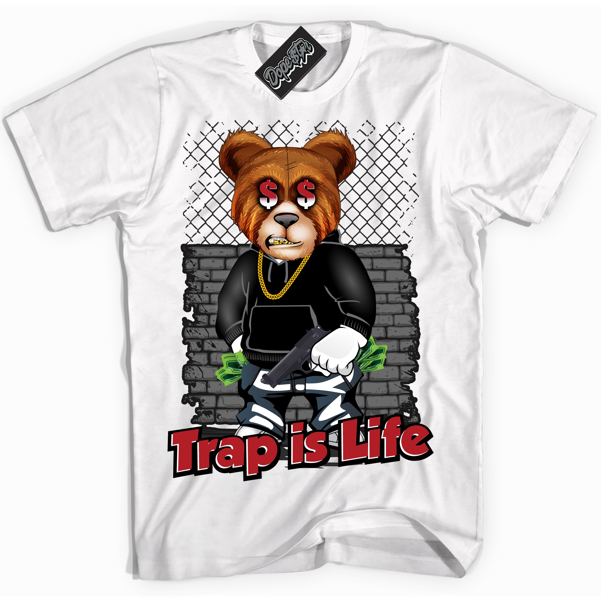 Cool White Shirt with “ Trap Is Life” design that perfectly matches Taxi Flip 12s Sneakers.