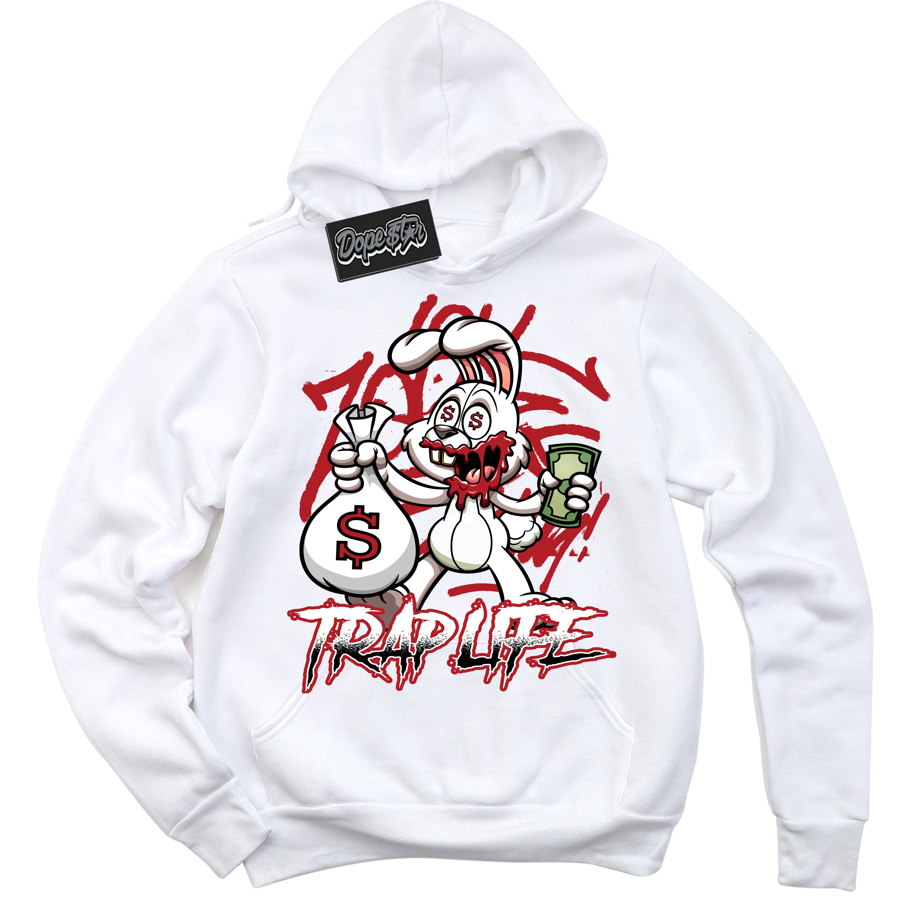 Cool White Hoodie with “ Trap Rabbit ”  design that Perfectly Matches Taxi Flip 12s Sneakers.