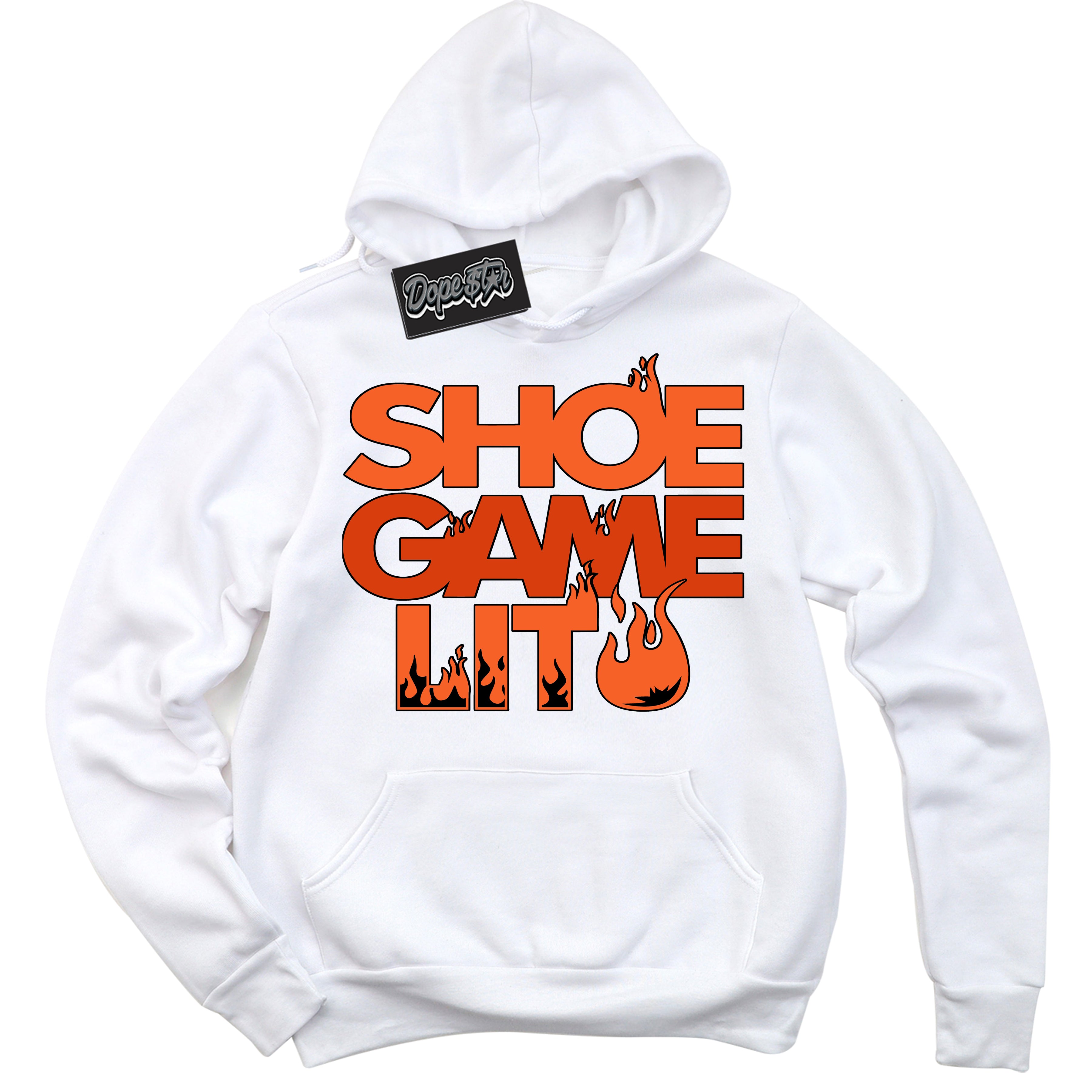 Cool White Hoodie with “ Shoe Game Lit '' design that Perfectly Matches  WNBA All Star Brilliant Orange 12s Sneakers.