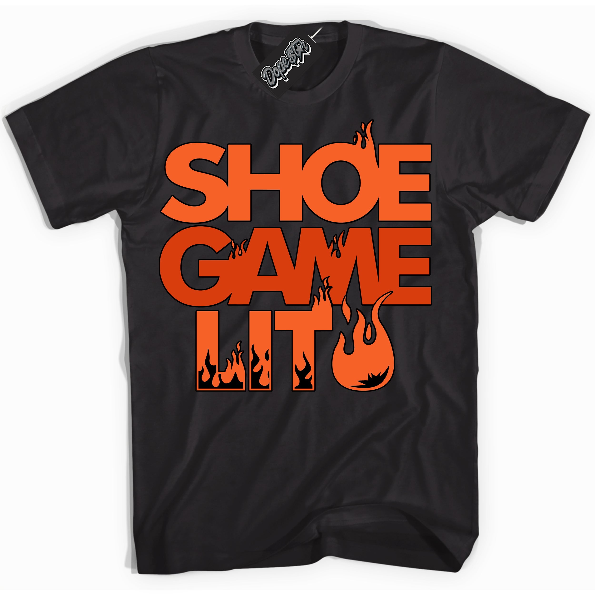 Cool Black Shirt with “ Shoe Game Lit ” design that perfectly matches WNBA All Star Brilliant Orange 12s Sneakers.