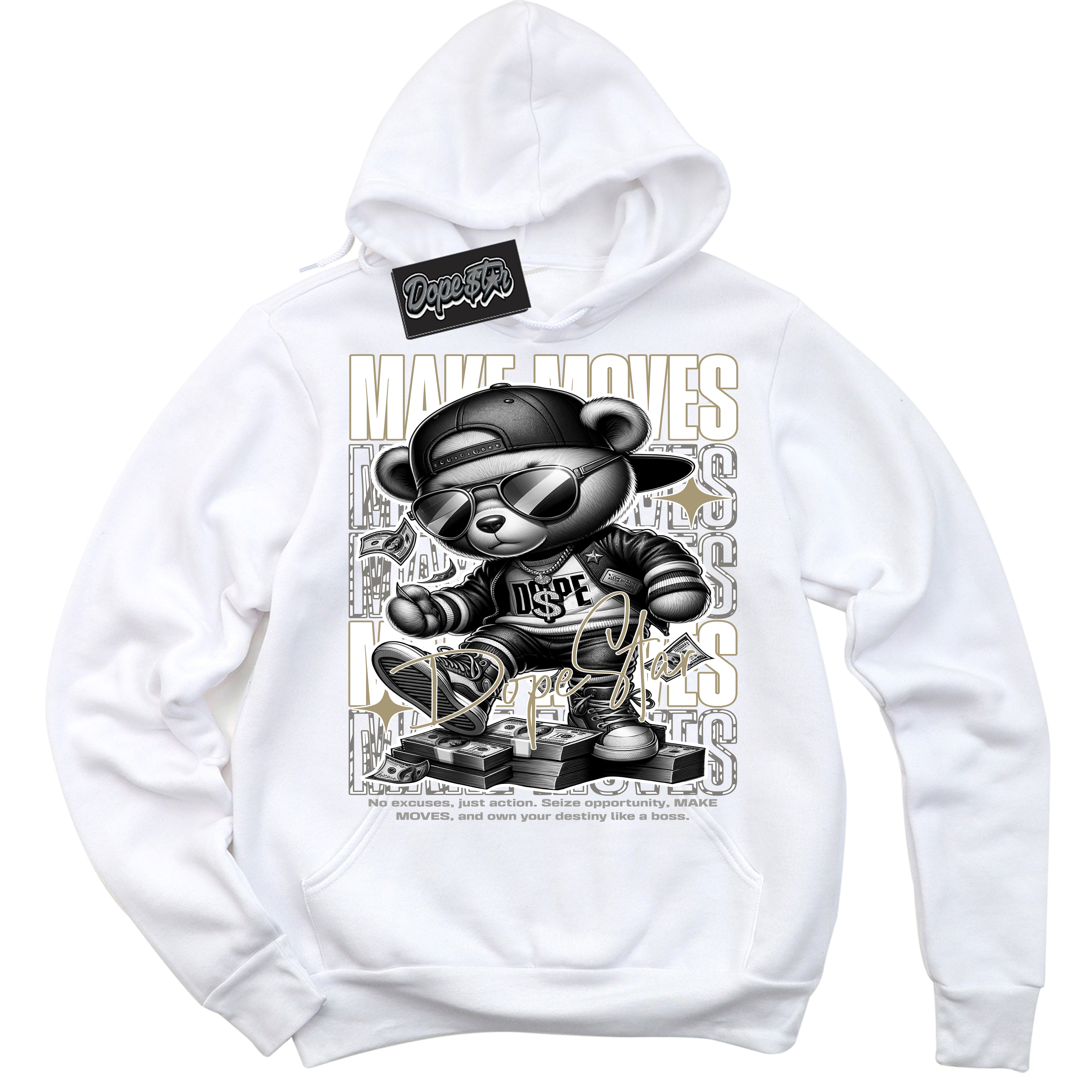 Cool White Hoodie with “ Makin Moves ”  design that Perfectly Matches Craft Ivory 13s Sneakers.