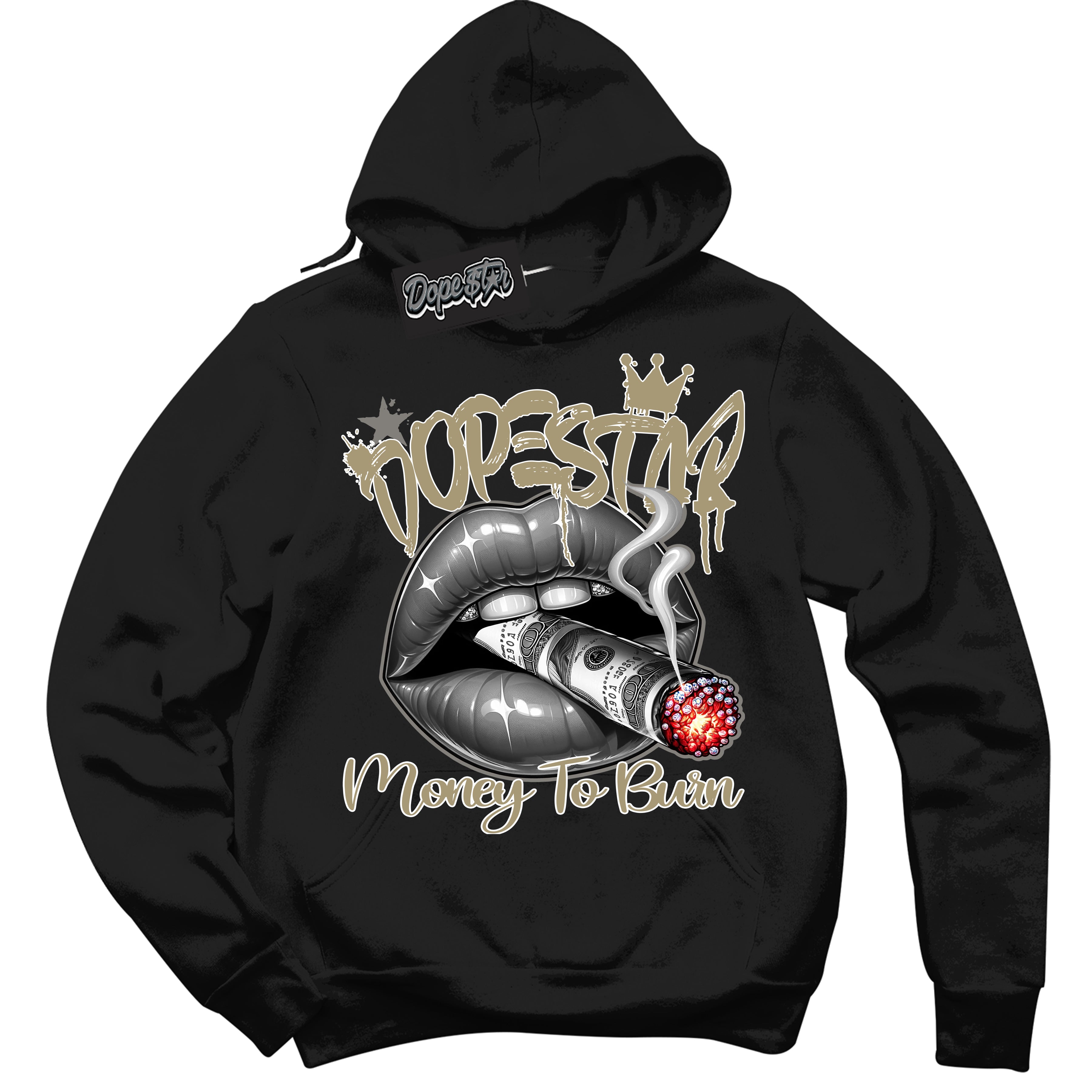 Cool Black Hoodie with “ Money To Burn ”  design that Perfectly Matches Craft Ivory 13s Sneakers.