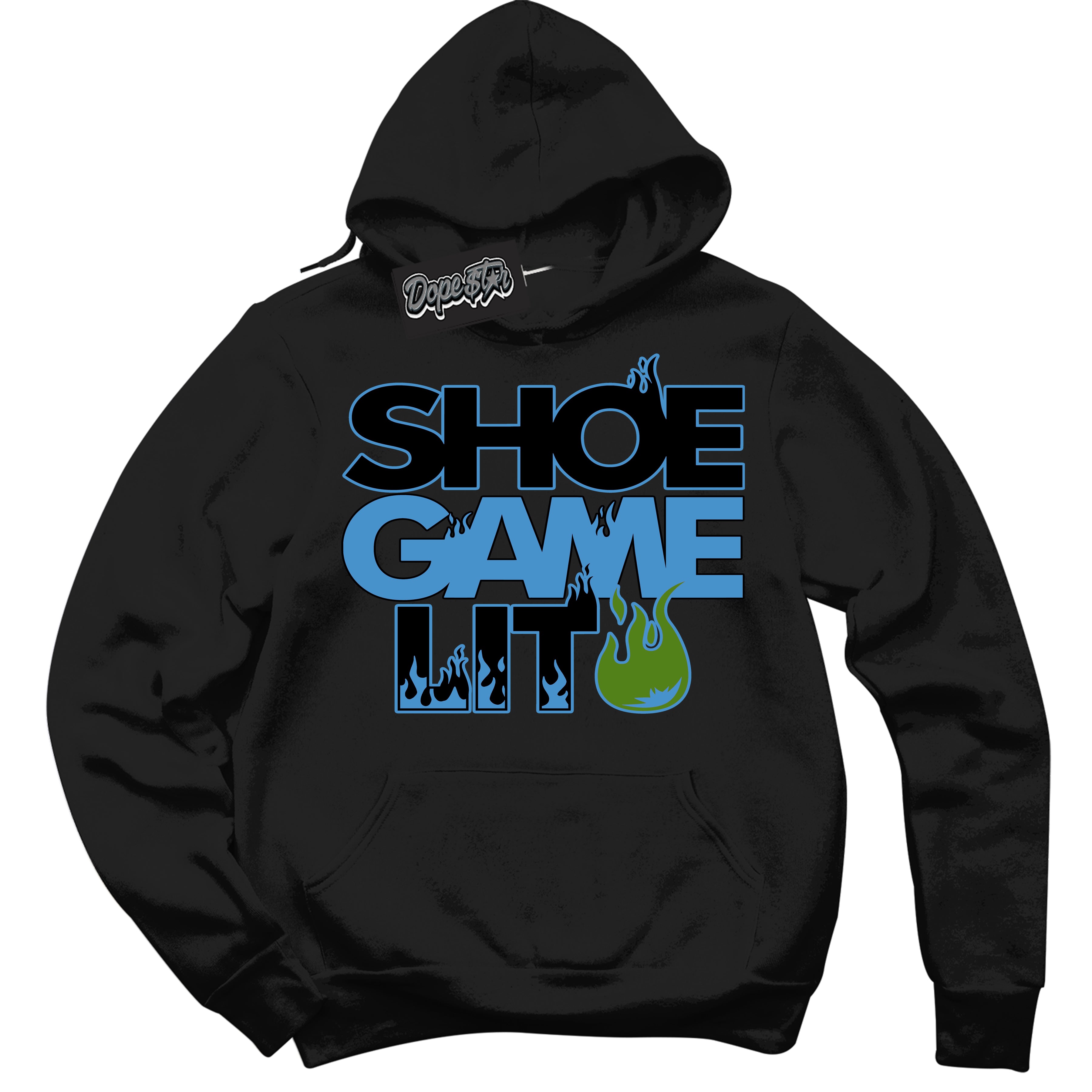 Cool Black Hoodie with “ Shoe Game Lit '' design that Perfectly Matches  Black University Blue 13s Sneakers.