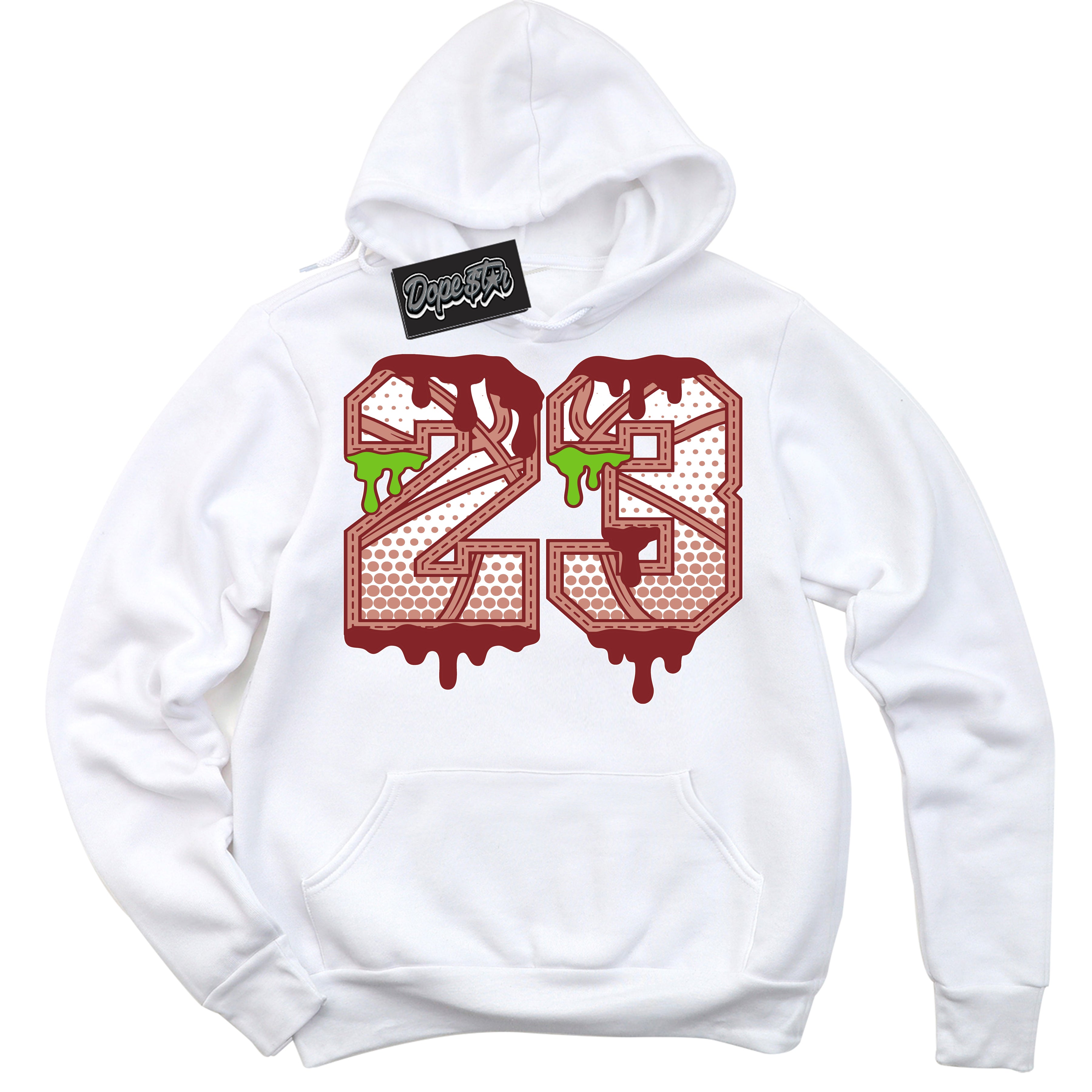 Cool White Hoodie with “23 Ball” design that Perfectly Matches Dune Red 13s Jordans.