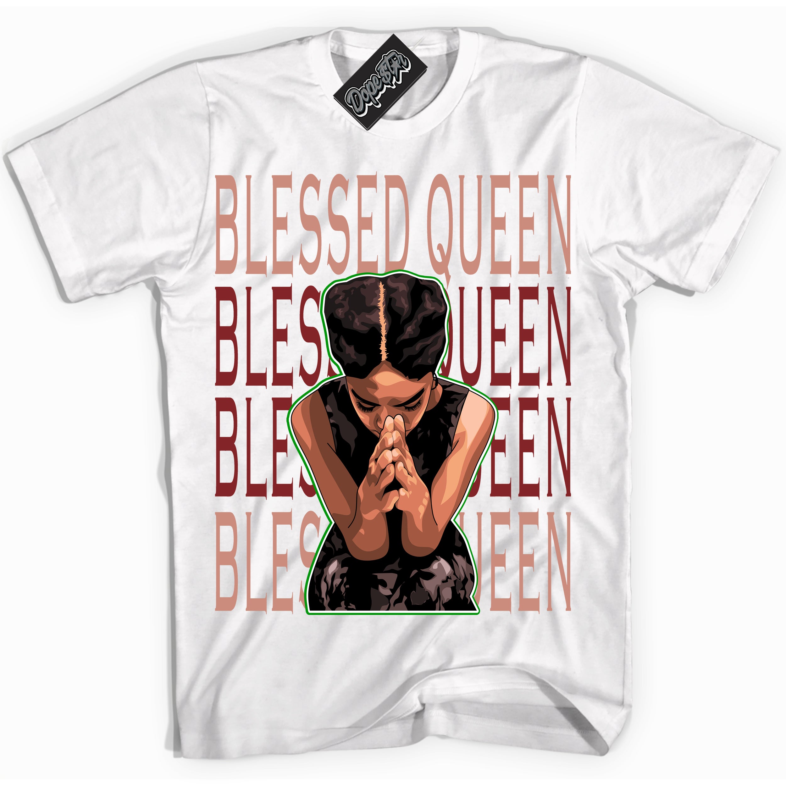 Cool White Shirt with “Blessed Queen” design that perfectly matches the Dune Red 13s Jordans.