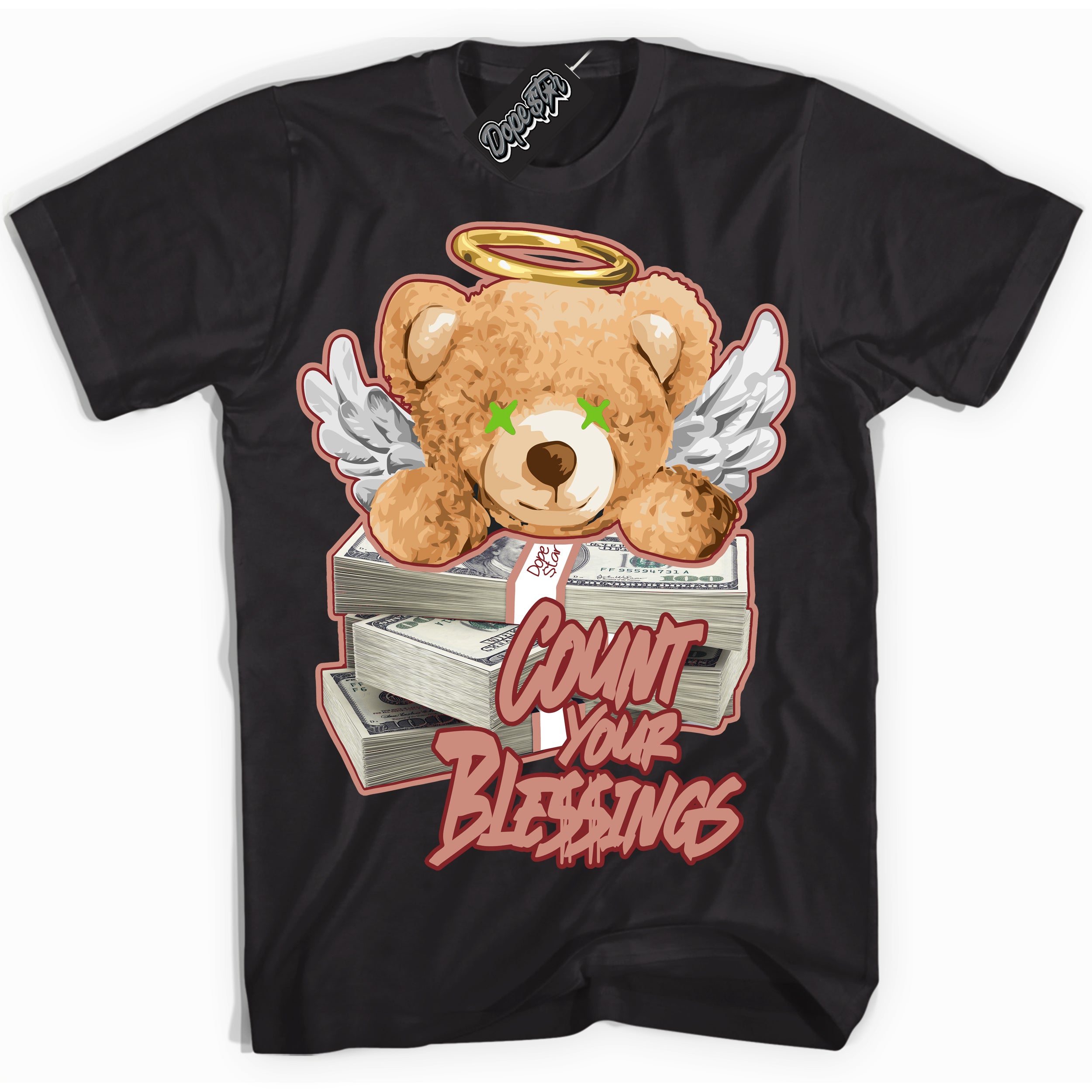 Cool Black Shirt with “Count Your Blessings” design that perfectly matches the Dune Red 13s Jordans.