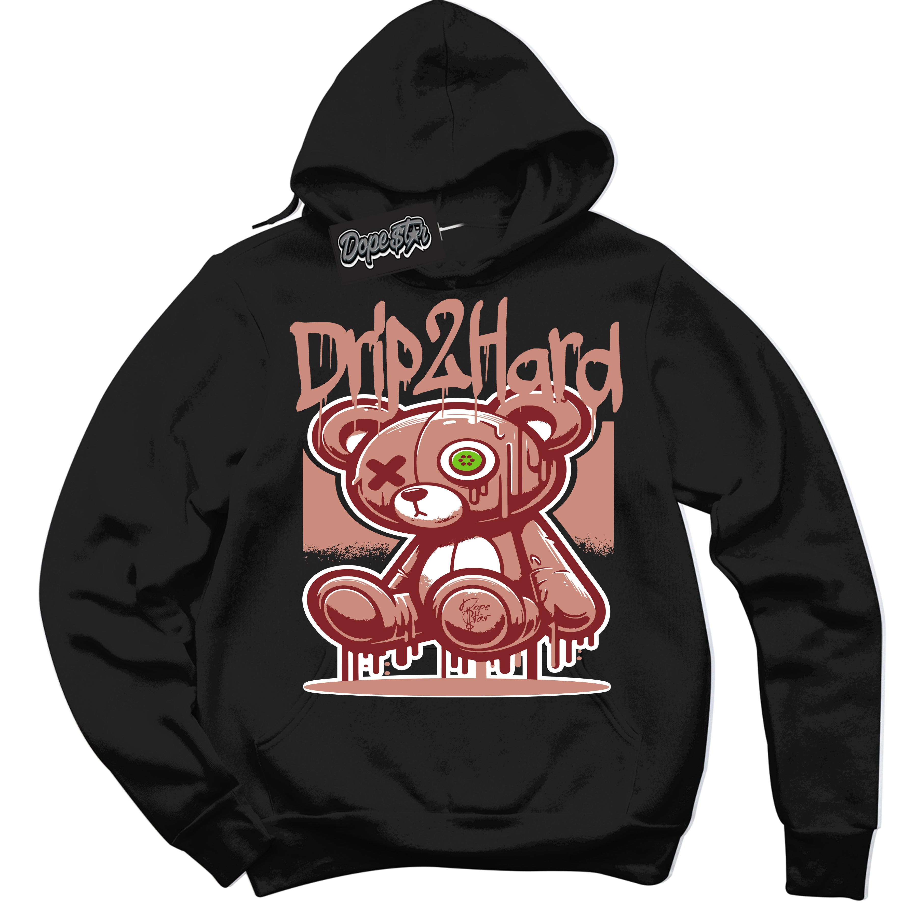 Cool Black Hoodie with “Drip 2 Hard” design that Perfectly Matches Dune Red 13s Jordans.