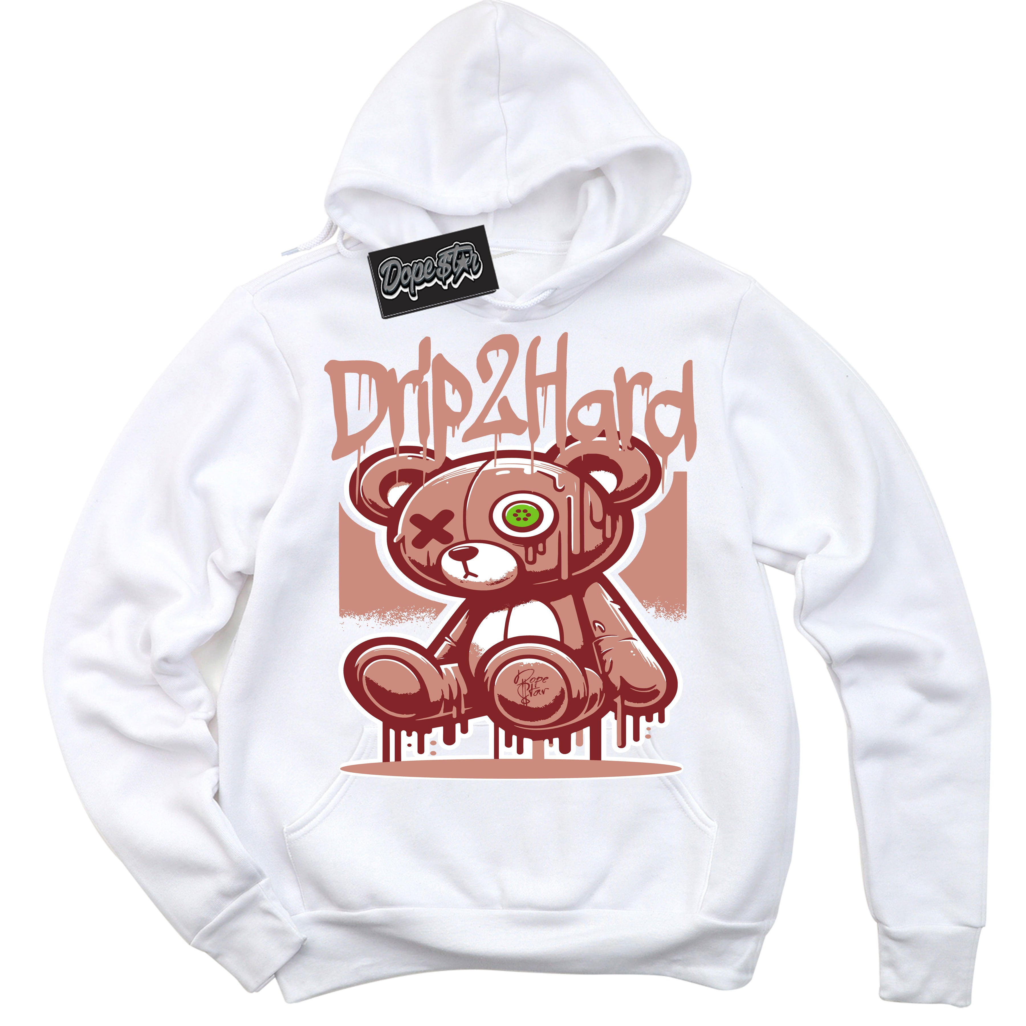 Cool White Hoodie with “Drip 2 Hard” design that Perfectly Matches Dune Red 13s Jordans.