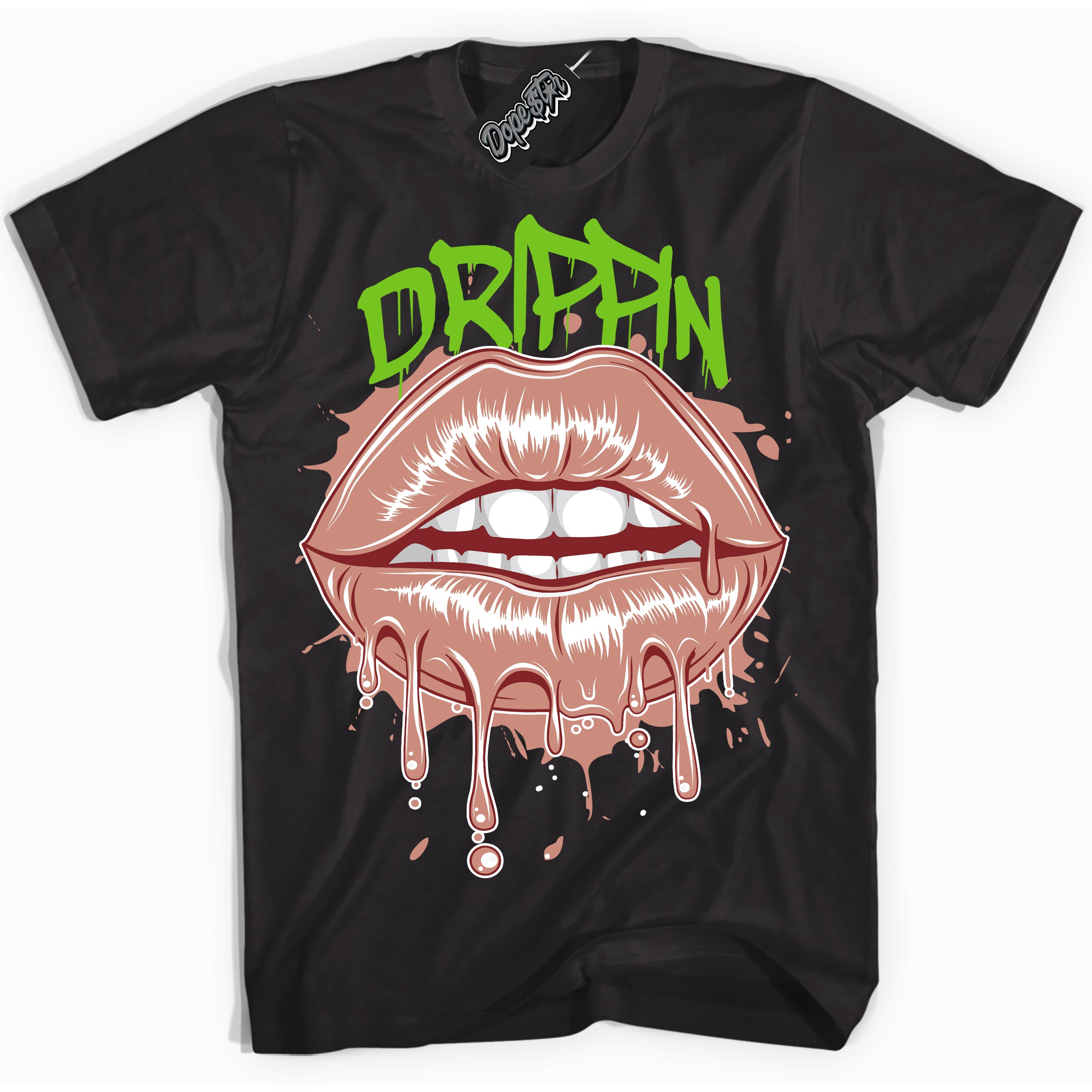 Cool Black Shirt with “Drippin” design that perfectly matches the Dune Red 13s Jordans.