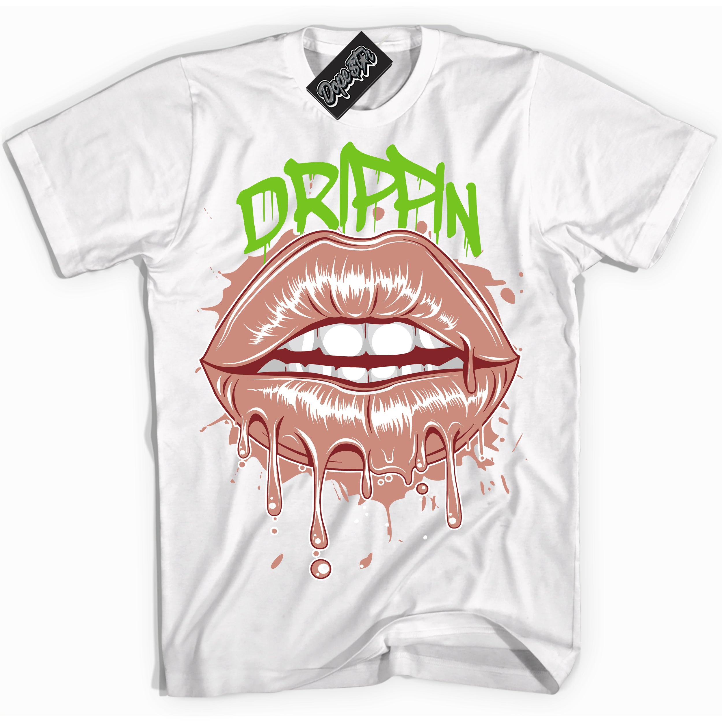 Cool White Shirt with “Drippin” design that perfectly matches the Dune Red 13s Jordans.