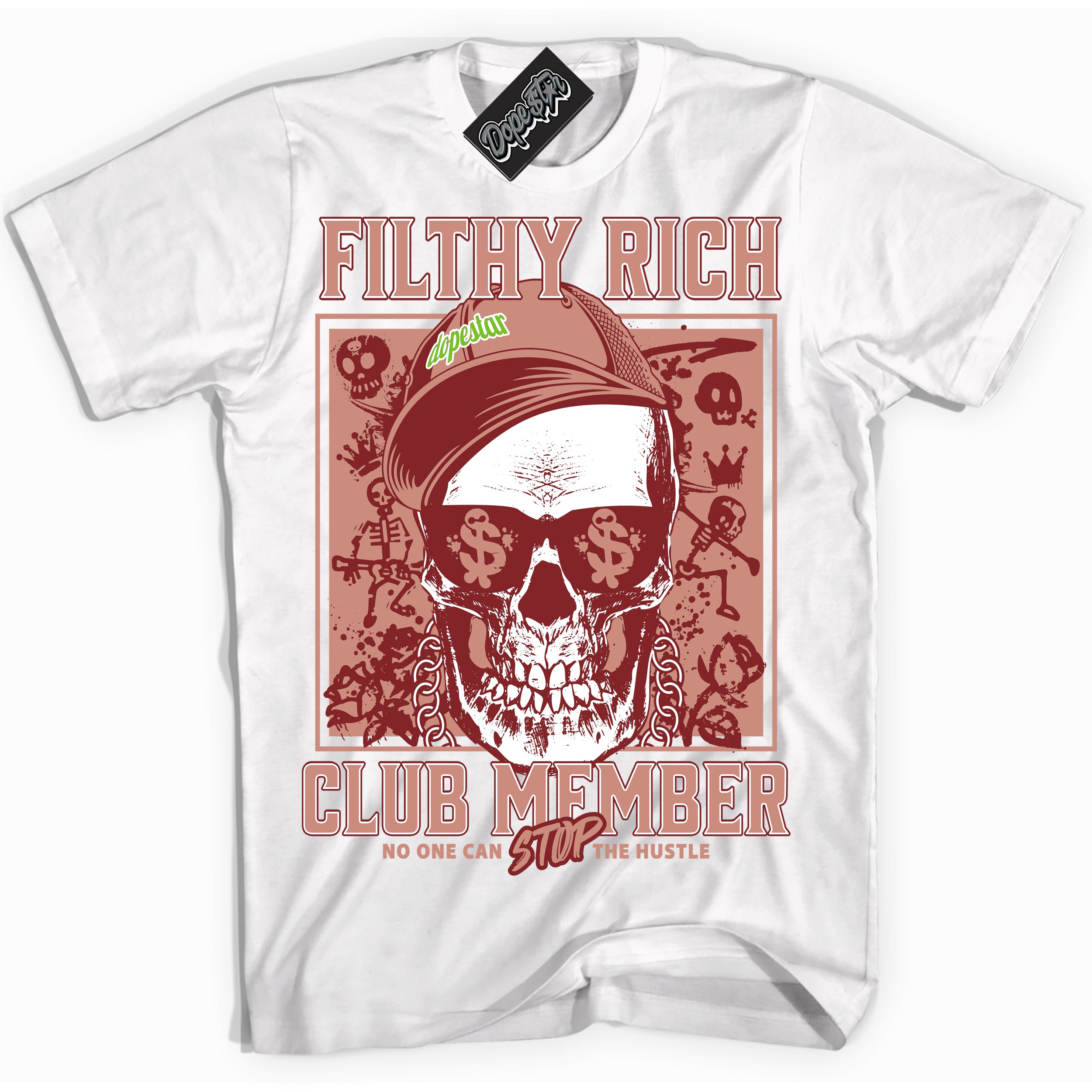 Cool White Shirt with “Filthy Rich” design that perfectly matches the Dune Red 13s Jordans.