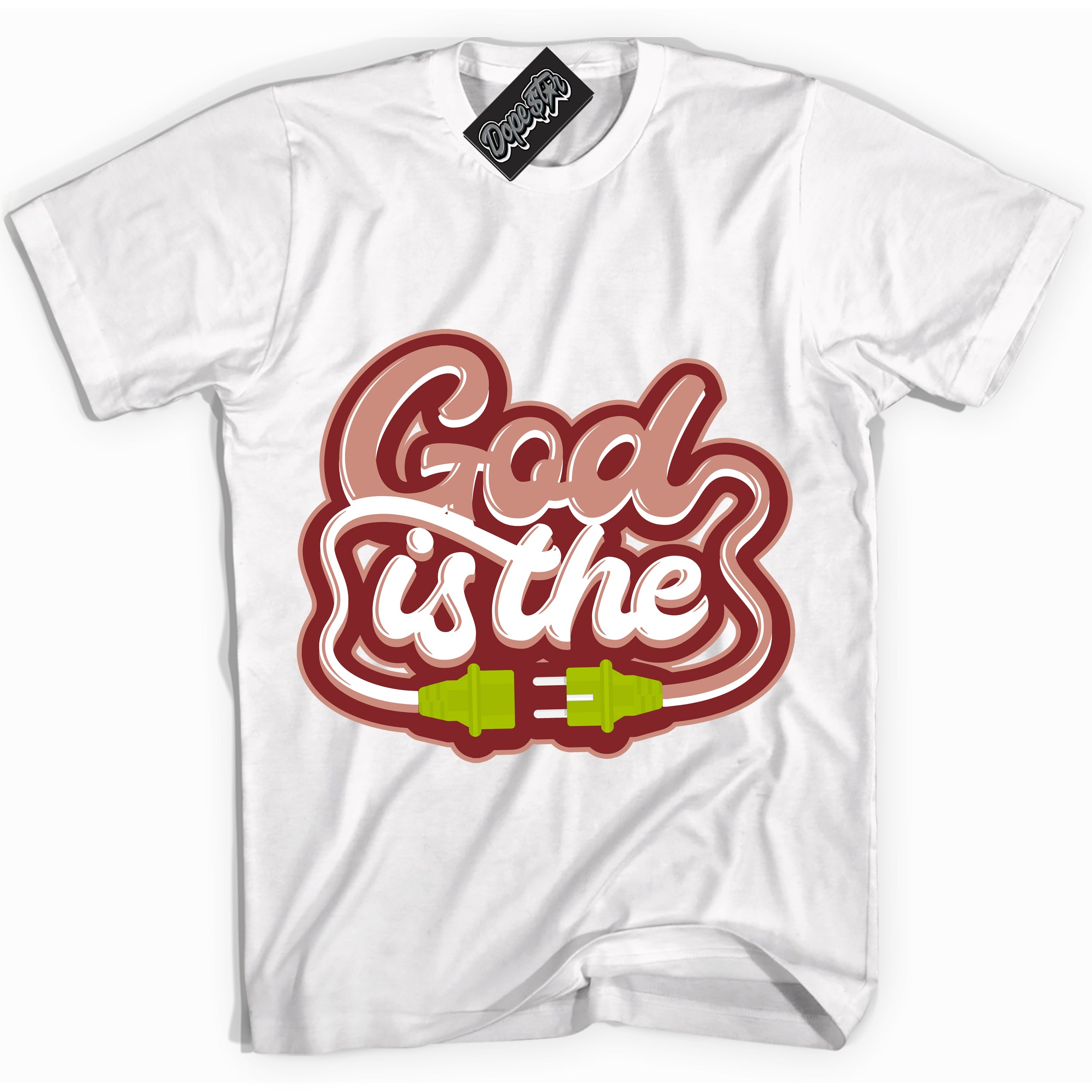 Cool White Shirt with “God Is The” design that perfectly matches the Dune Red 13s Jordans.