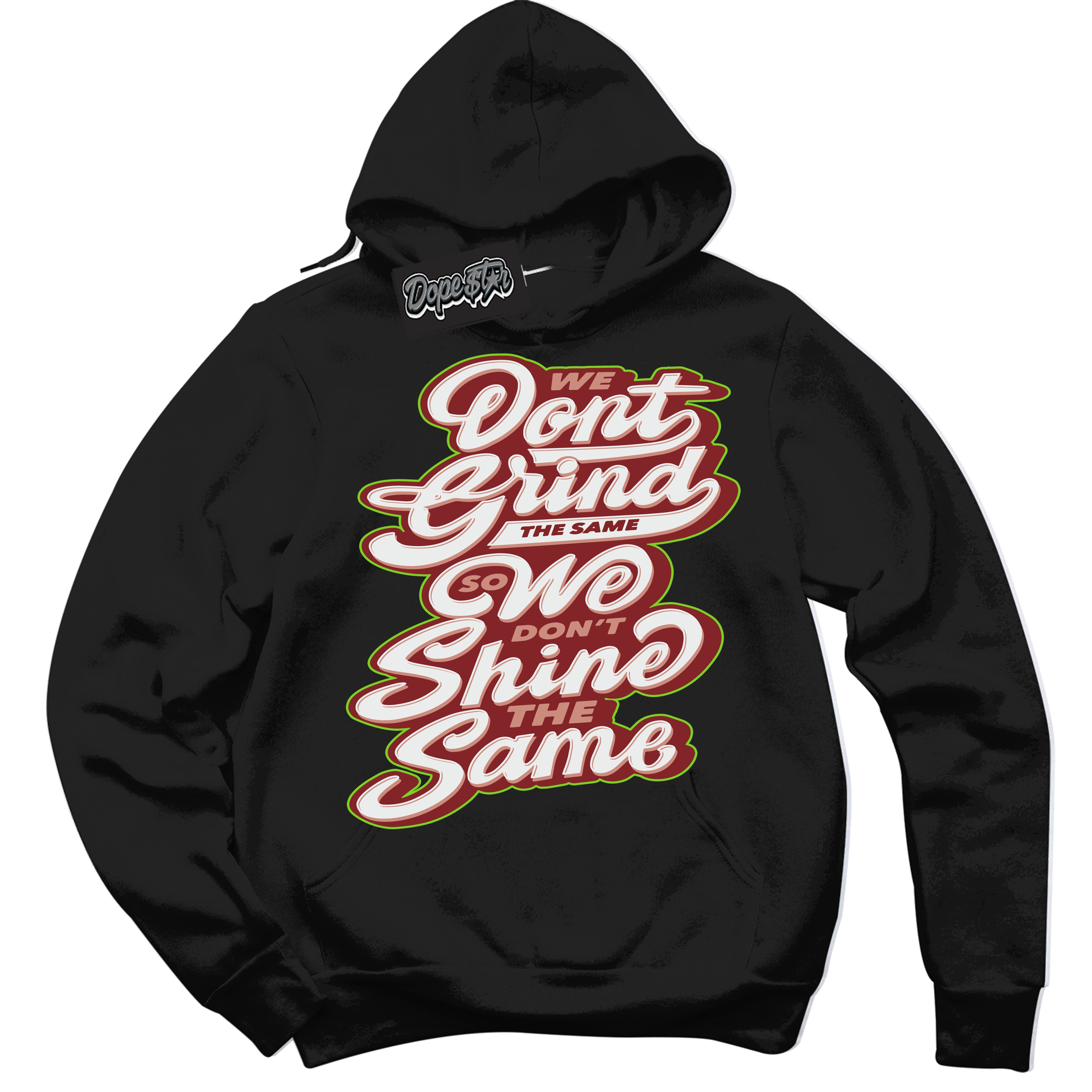 Cool Black Hoodie with “Grind Shine” design that Perfectly Matches Dune Red 13s Jordans.