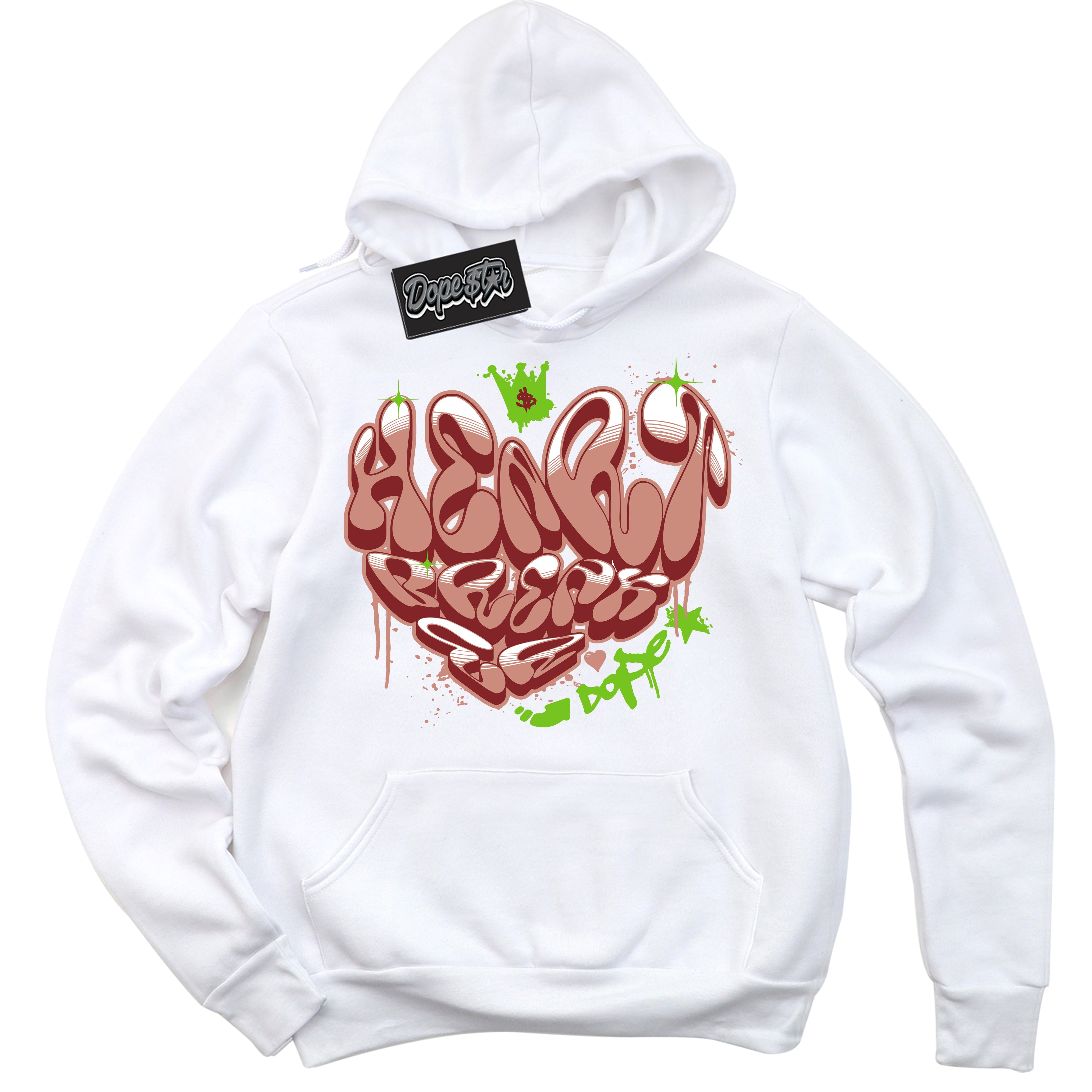 Cool White Hoodie with “Heartbreaker Graffiti” design that Perfectly Matches Dune Red 13s Jordans.