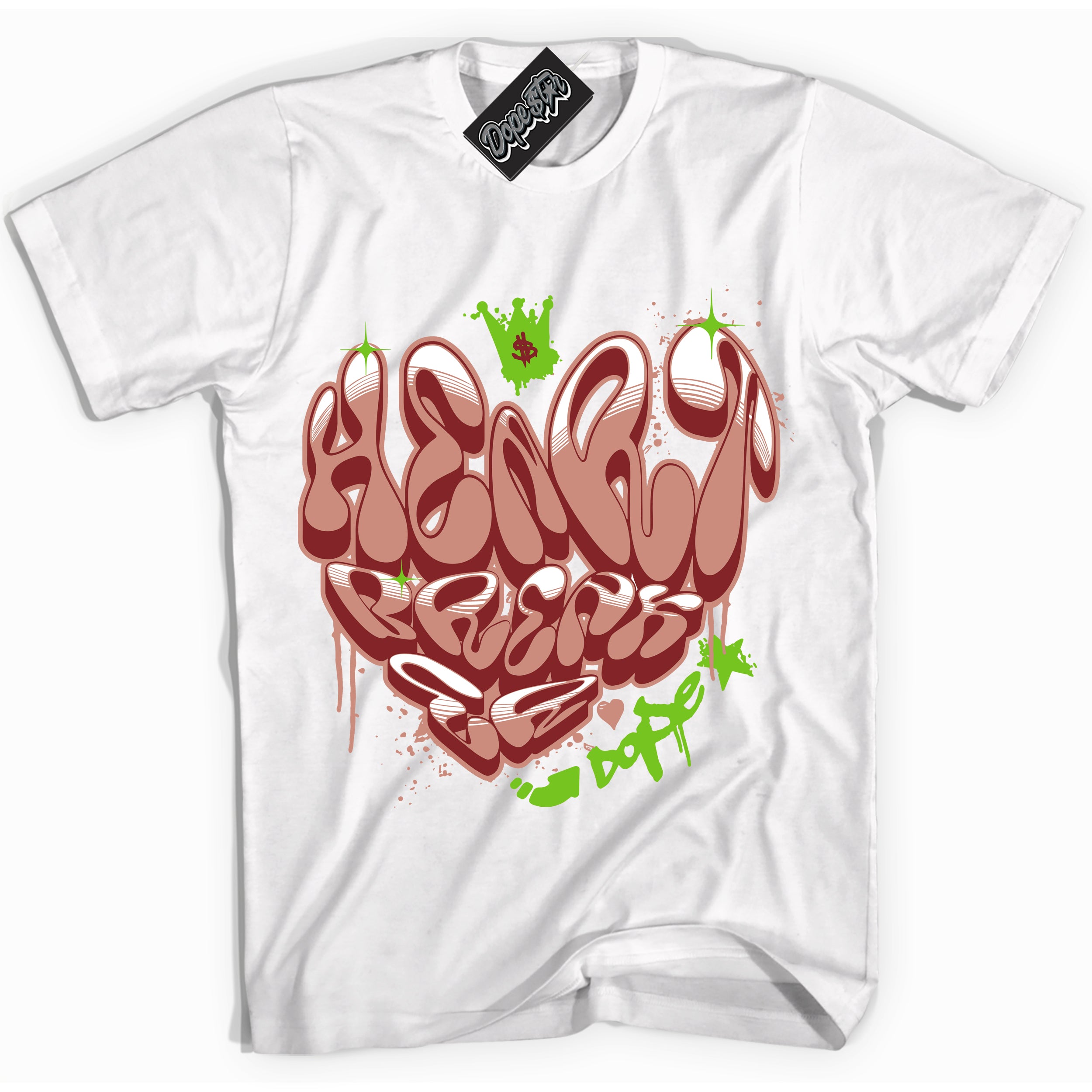 Cool White Shirt with “Heartbreaker Graffiti” design that perfectly matches the Dune Red 13s Jordans.