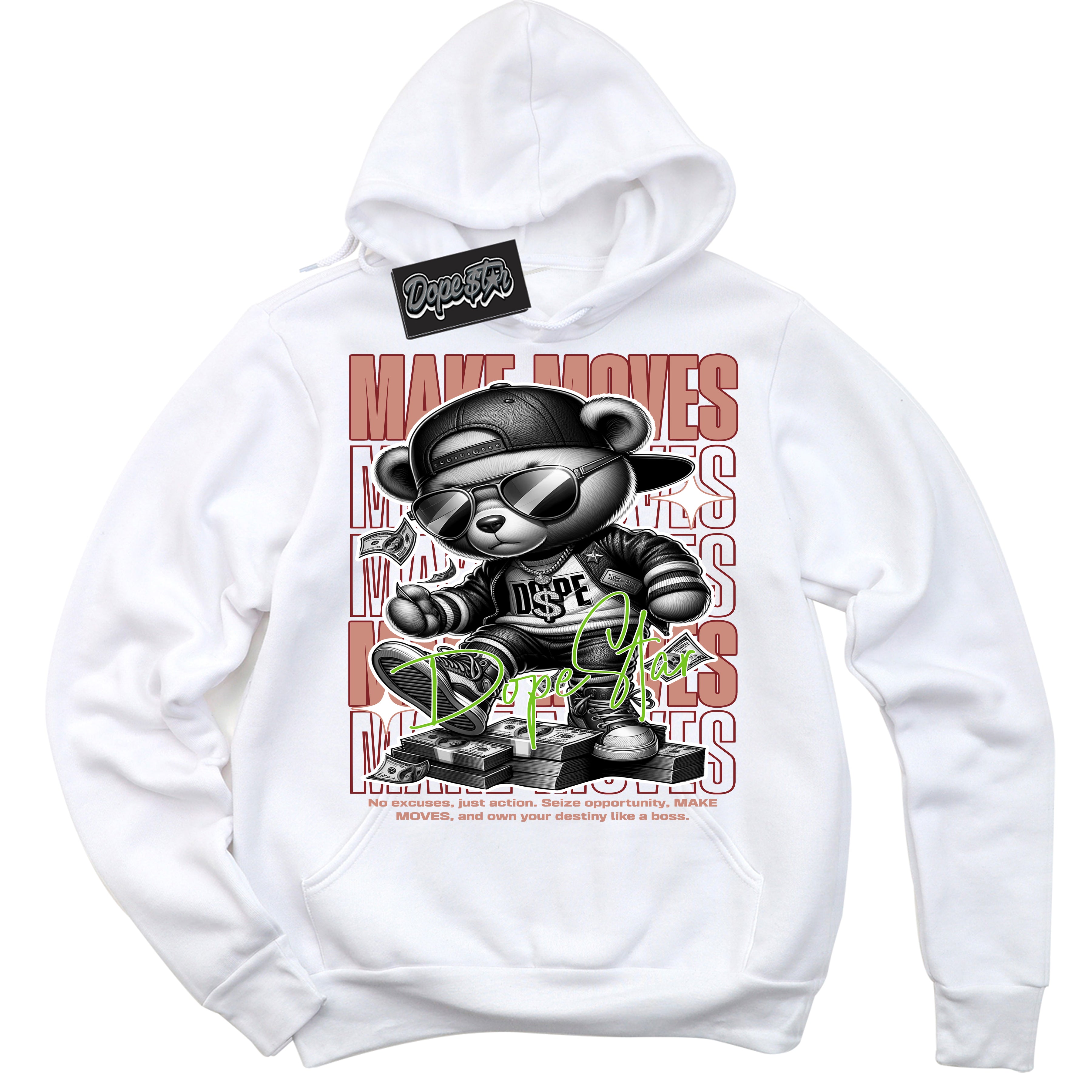 Cool White Hoodie with “Make Moves” design that Perfectly Matches Dune Red 13s Jordans.