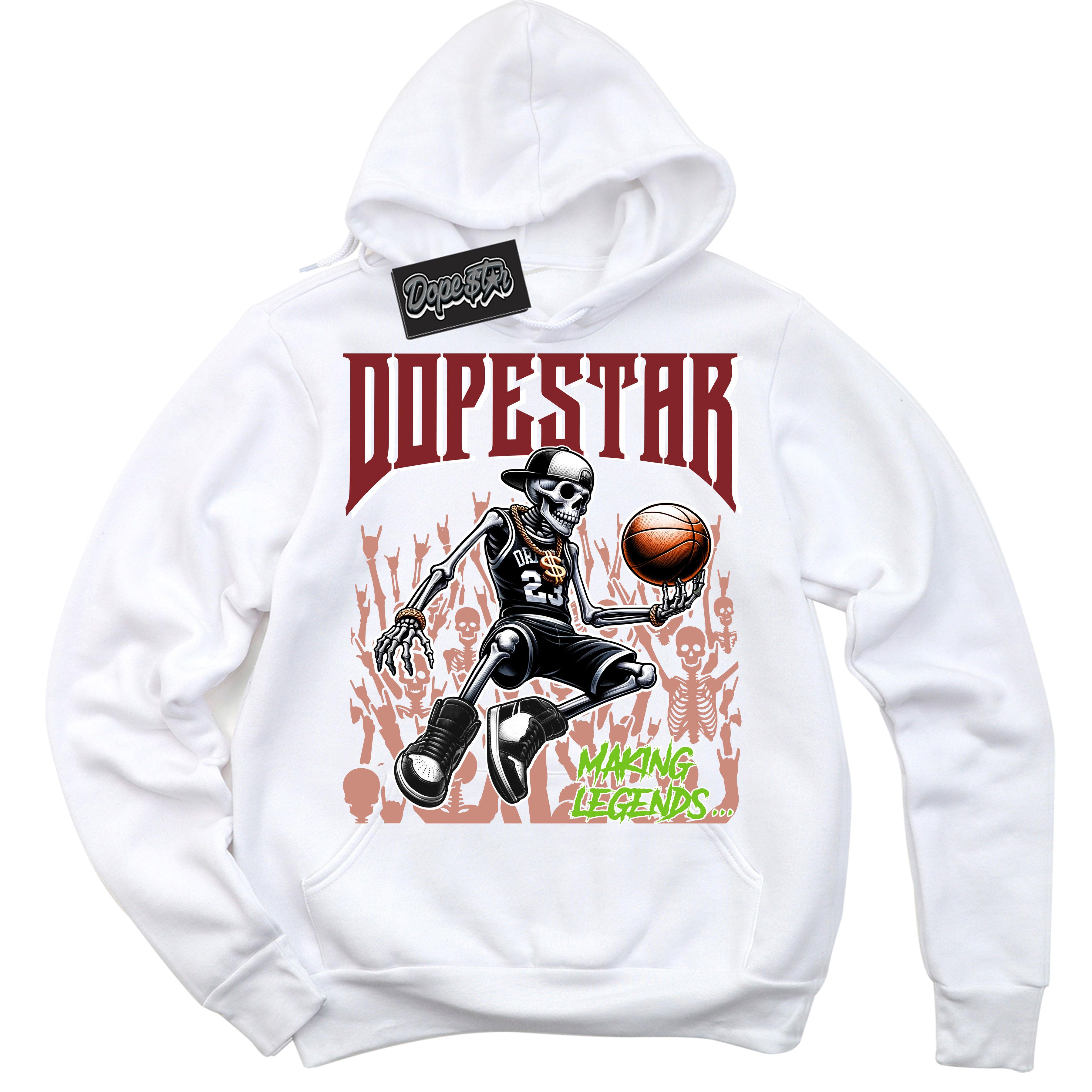 Cool White Hoodie with “Making Legends” design that Perfectly Matches Dune Red 13s Jordans.