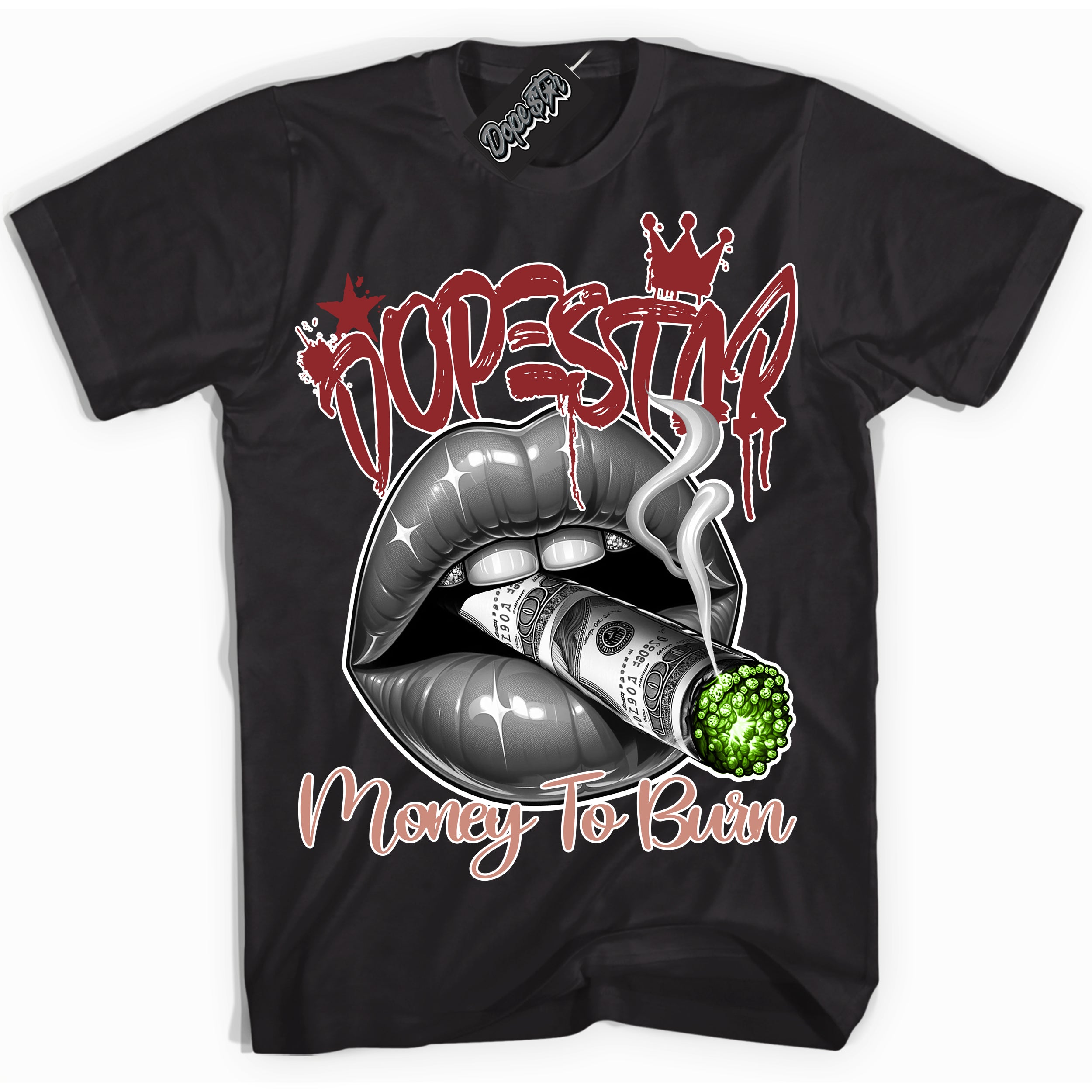 Cool Black Shirt with “Money To Burn” design that perfectly matches the Dune Red 13s Jordans.