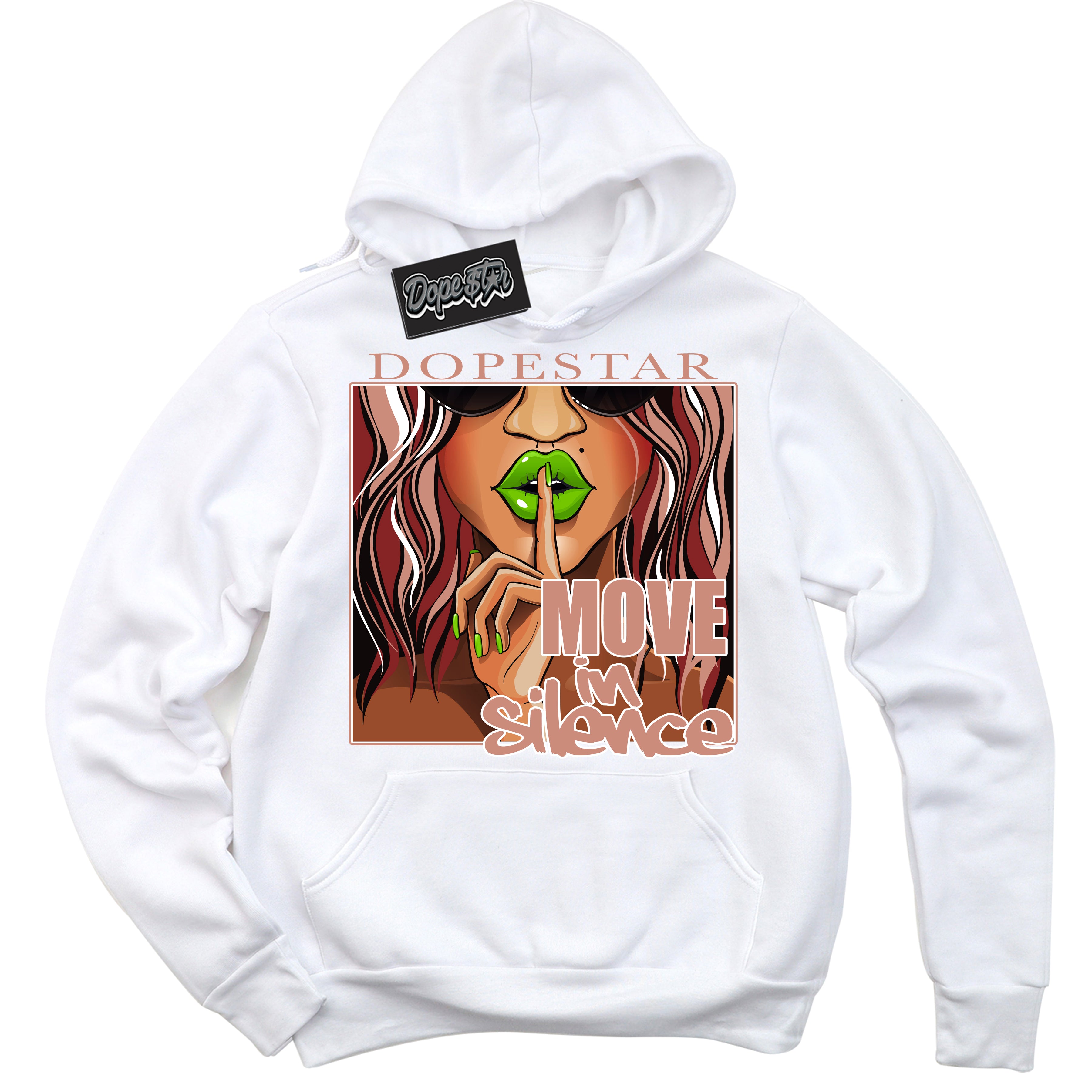 Cool White Hoodie with “Move In Silence” design that Perfectly Matches Dune Red 13s Jordans.