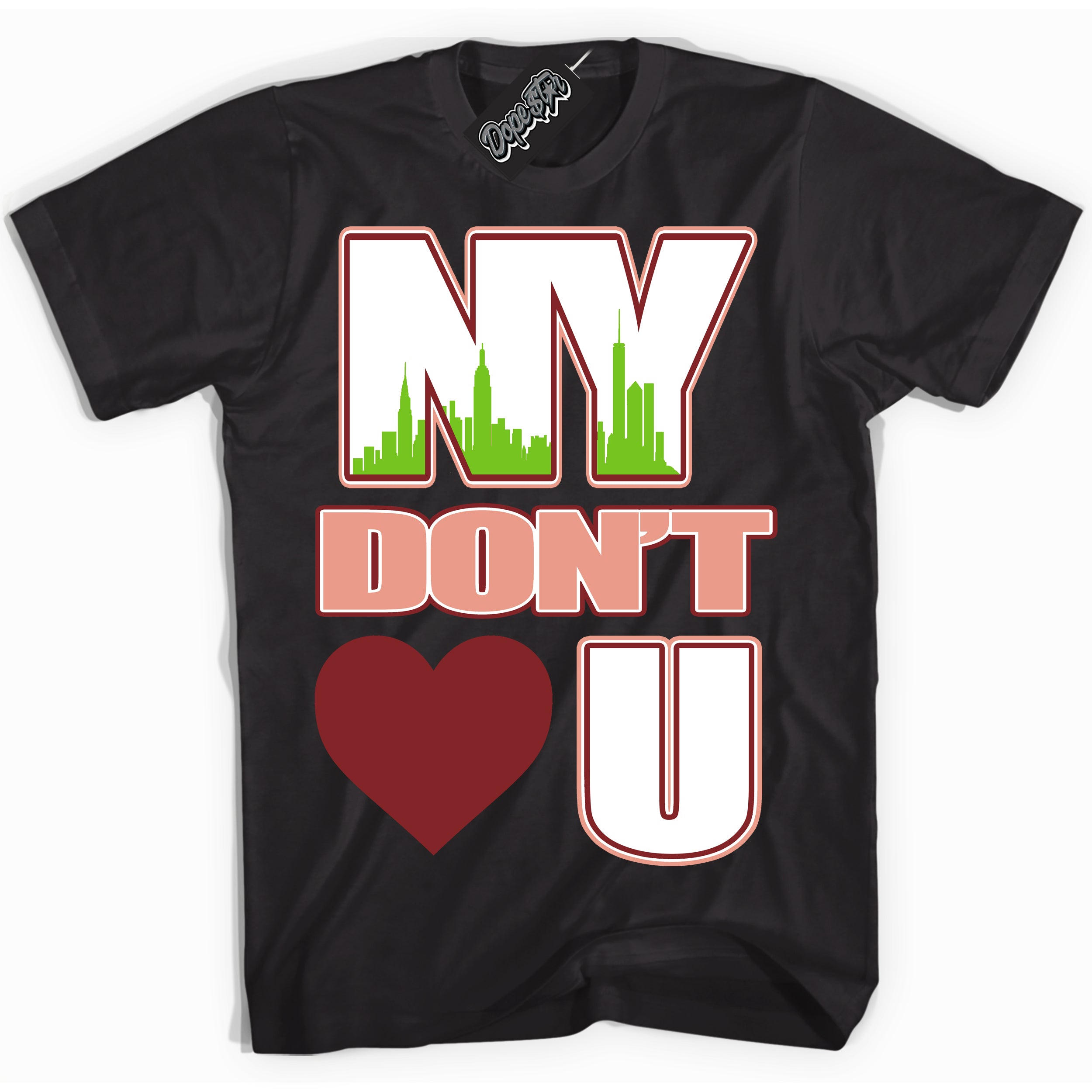 Cool Black Shirt with “NY Don't Love You” design that perfectly matches the Dune Red 13s Jordans.