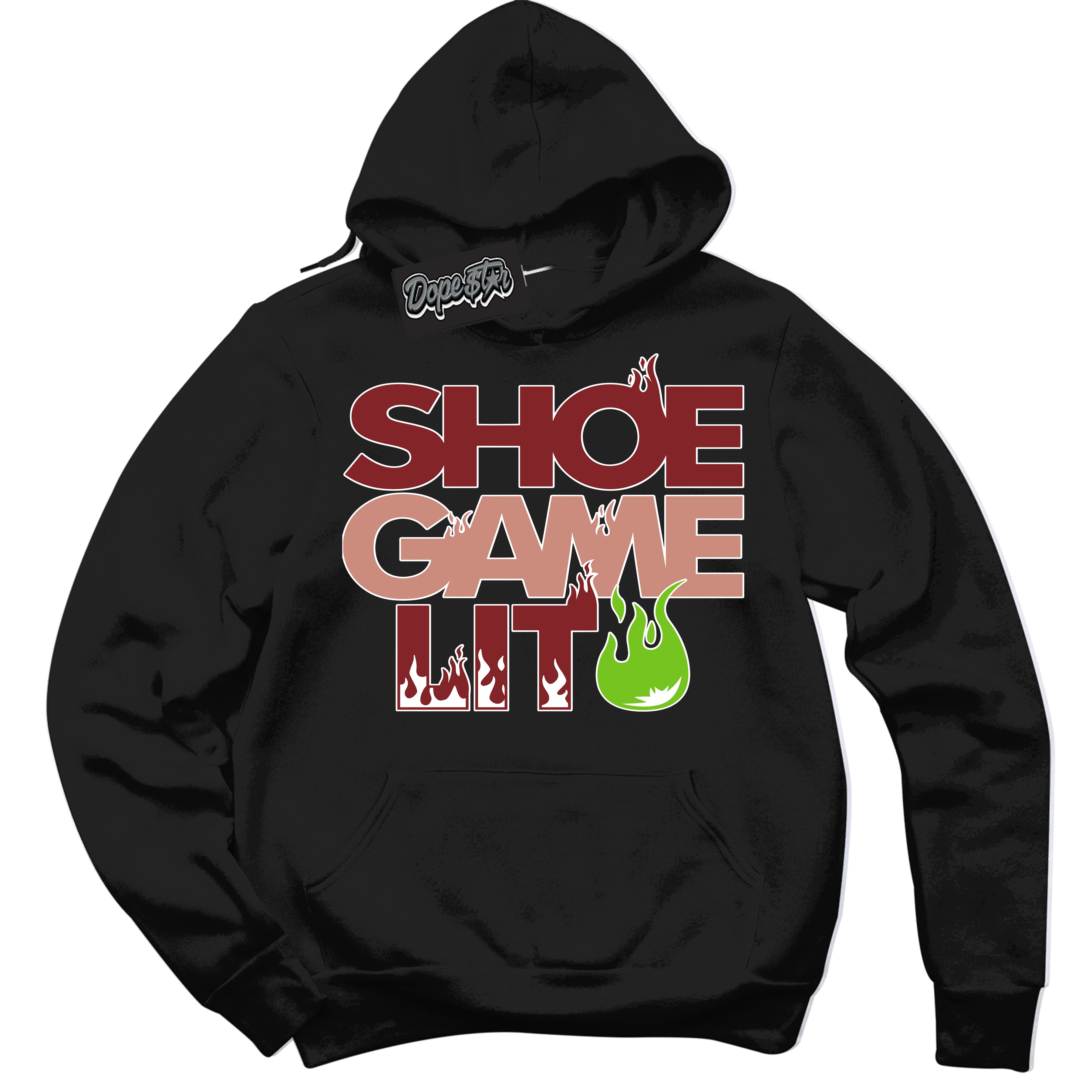 Cool Black Hoodie with “Shoe Game Lit” design that Perfectly Matches Dune Red 13s Jordans.