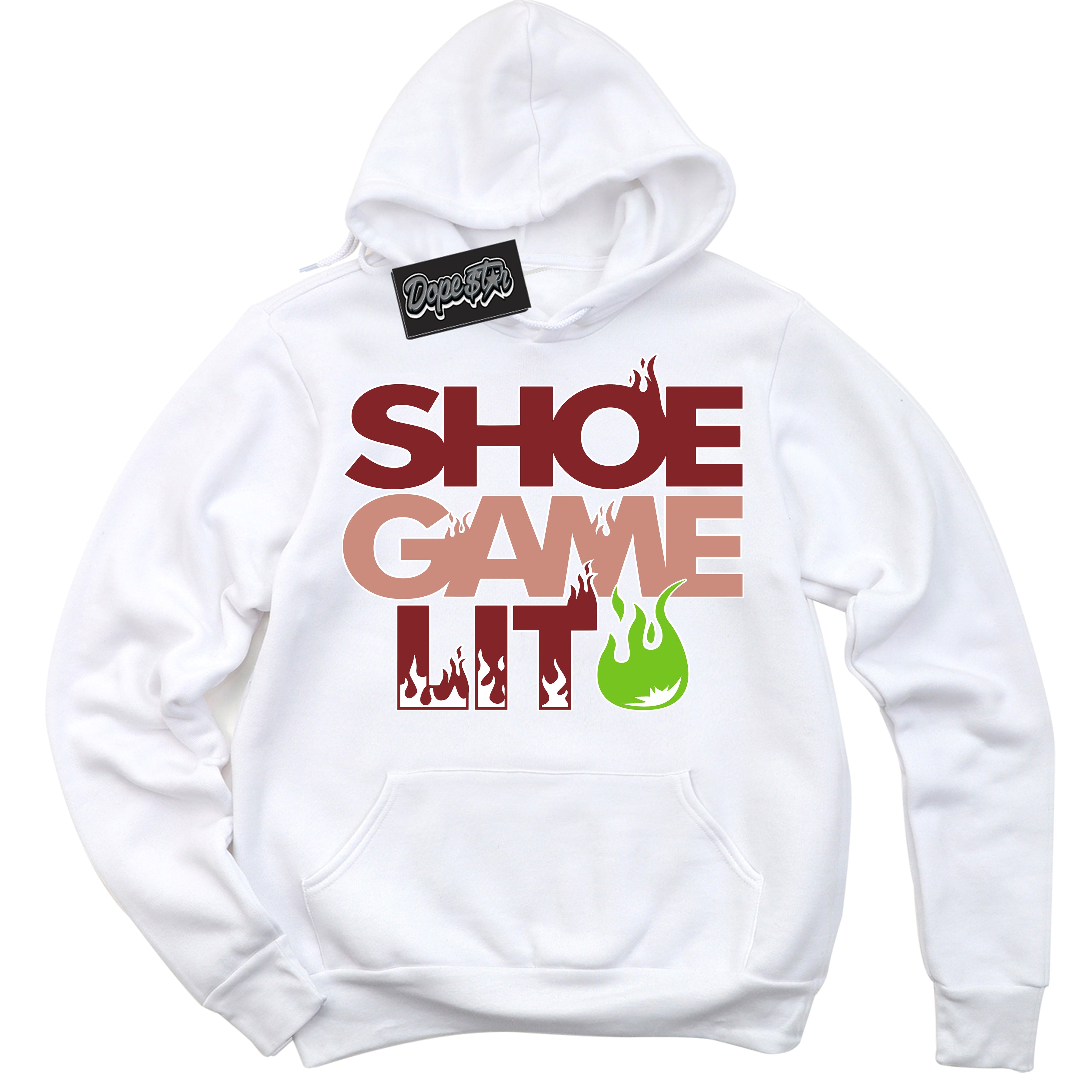 Cool White Hoodie with “Shoe Game Lit” design that Perfectly Matches Dune Red 13s Jordans.