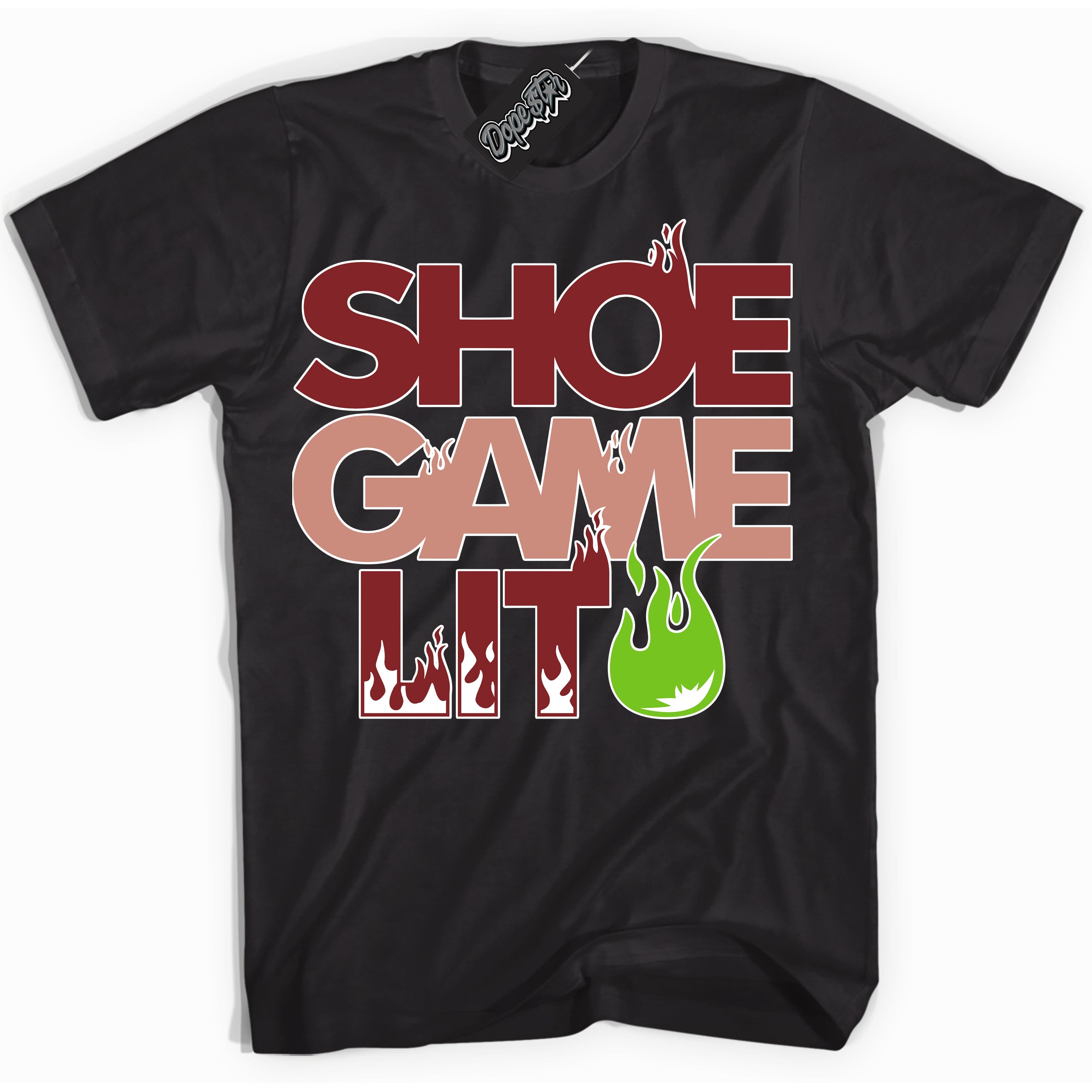 Cool Black Shirt with “Shoe Game Lit” design that perfectly matches the Dune Red 13s Jordans.