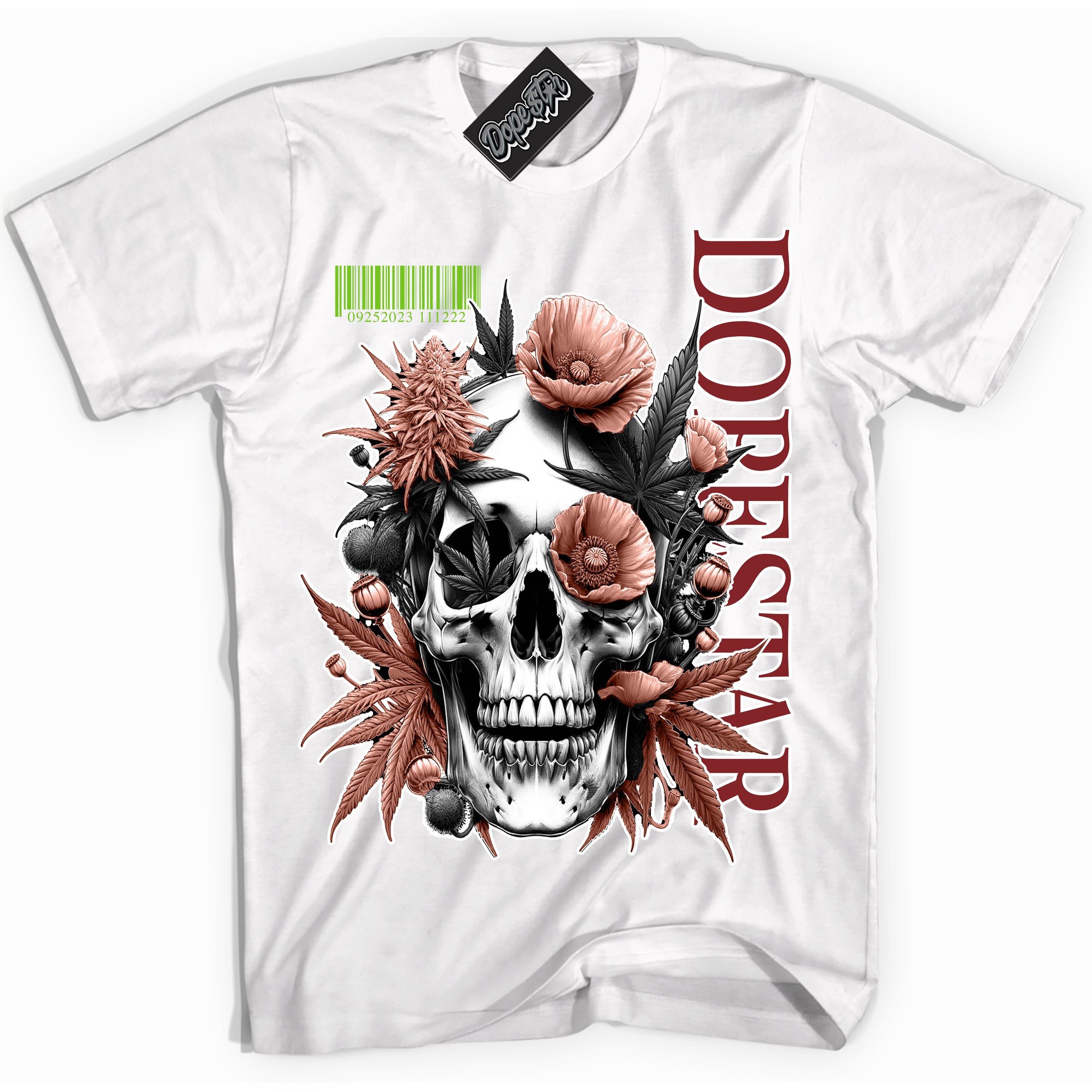 Cool White Shirt with “Skull Poppies” design that perfectly matches the Dune Red 13s Jordans.