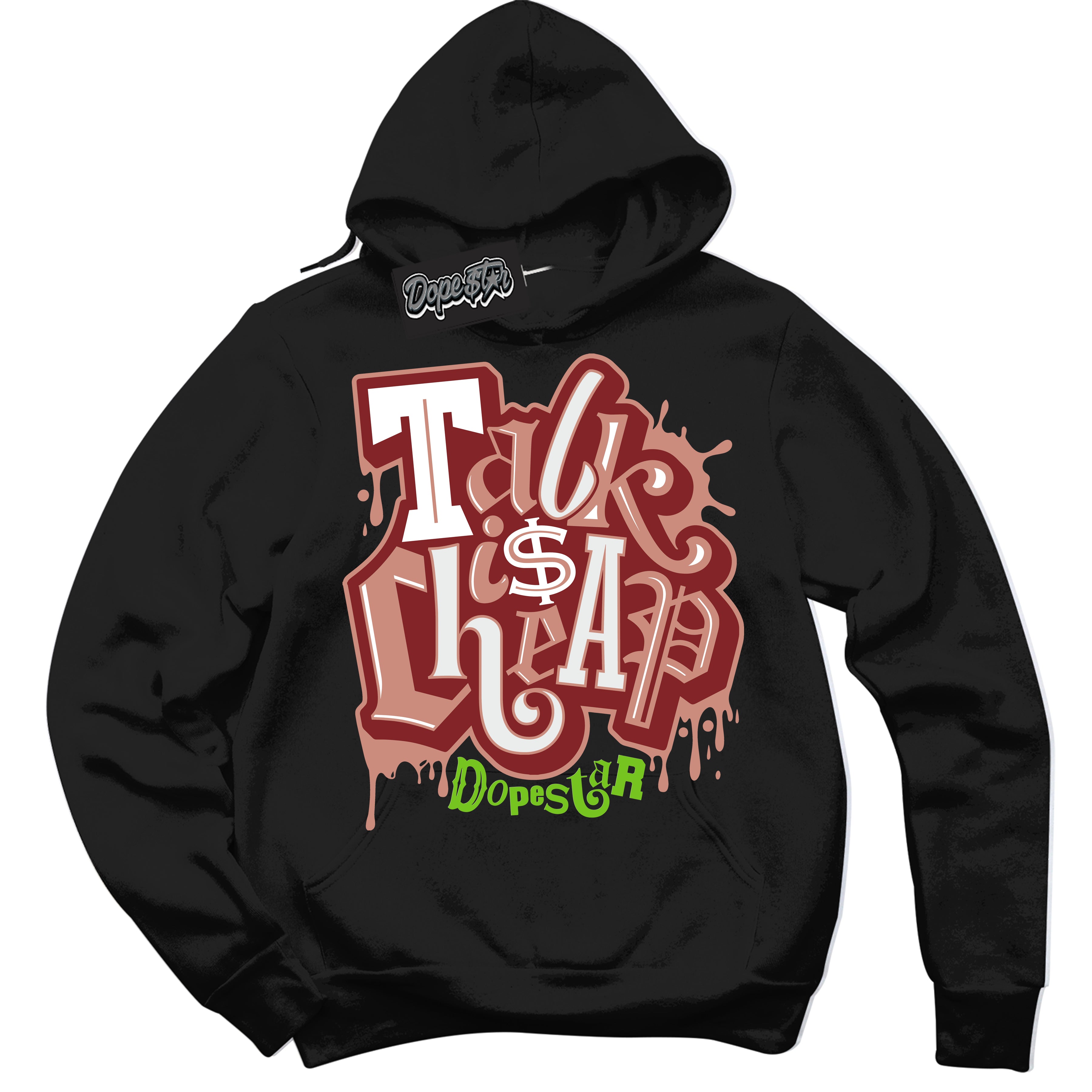 Cool Black Hoodie with “Talk Is Cheap” design that Perfectly Matches Dune Red 13s Jordans.