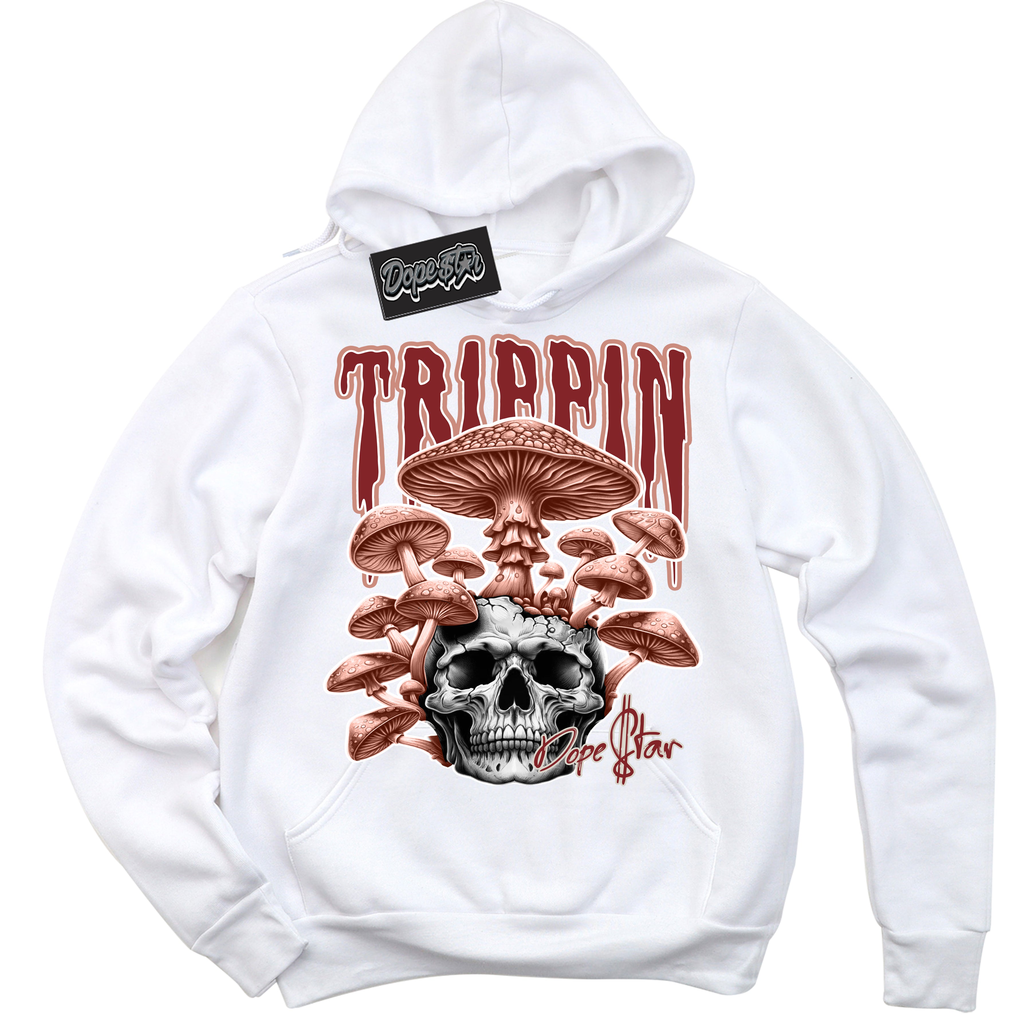 Cool White Hoodie with “Trippin” design that Perfectly Matches Dune Red 13s Jordans.