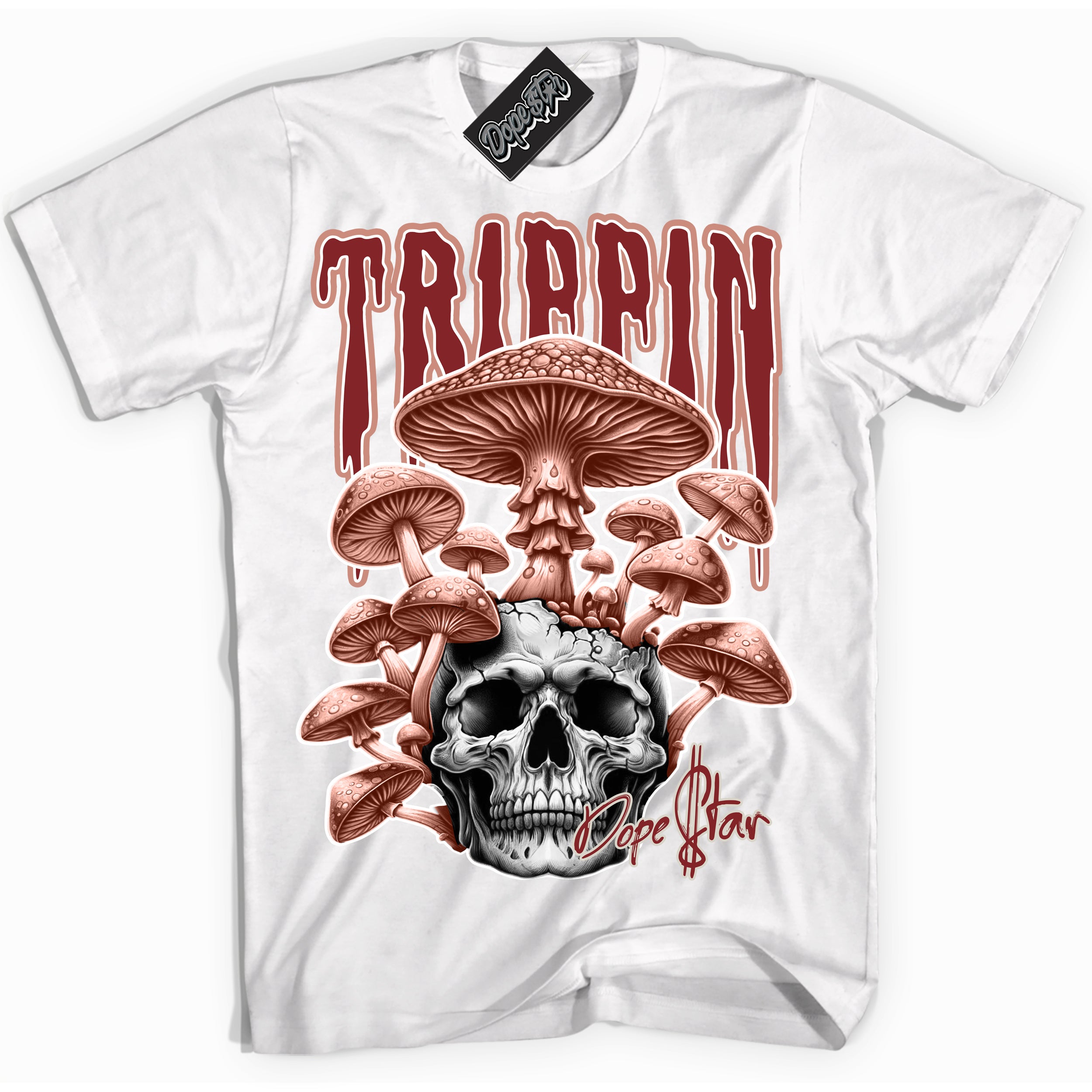 Cool White Shirt with “Trippin” design that perfectly matches the Dune Red 13s Jordans.