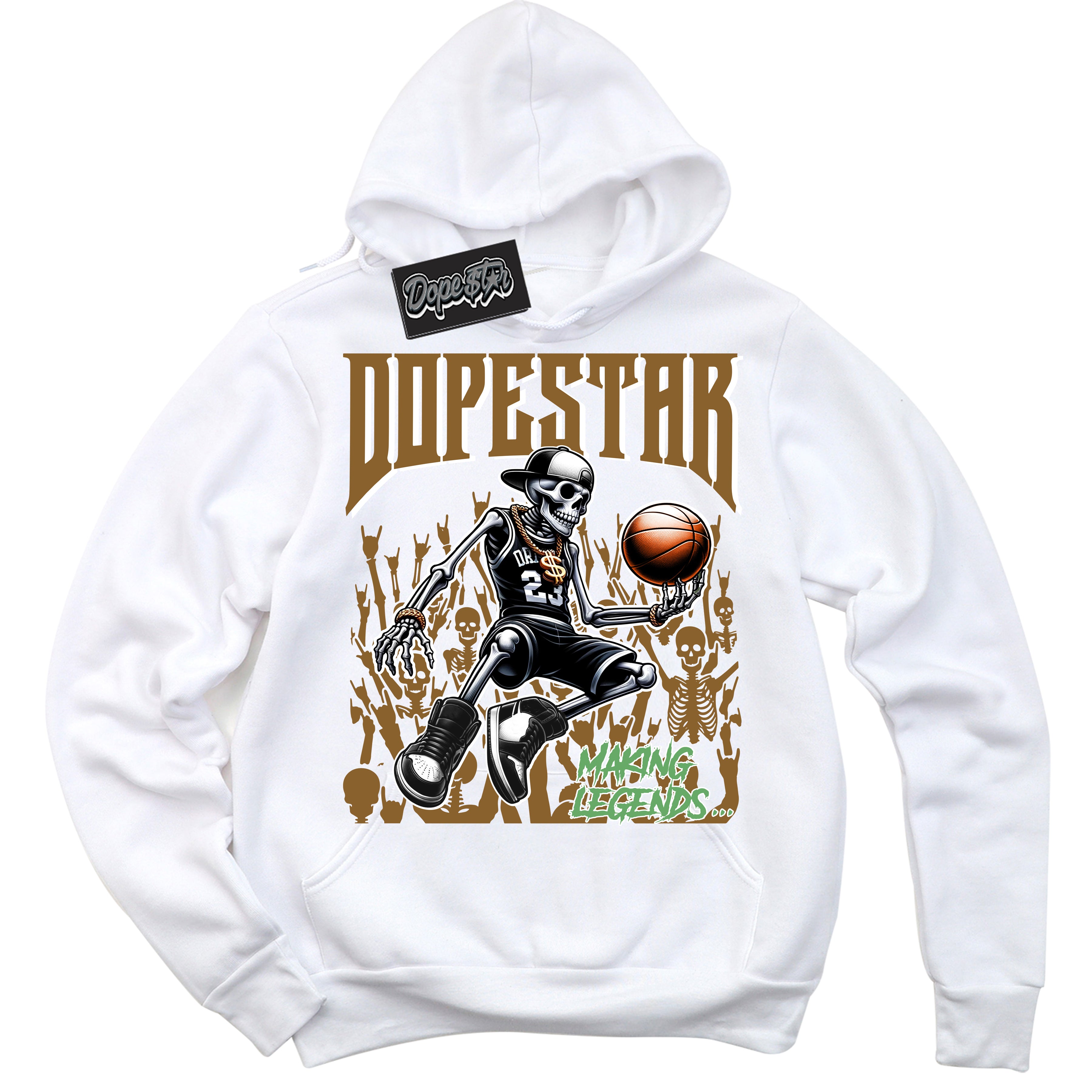 Cool White Hoodie with “ Making Legends ”  design that Perfectly Matches Wheat 13s Sneakers.