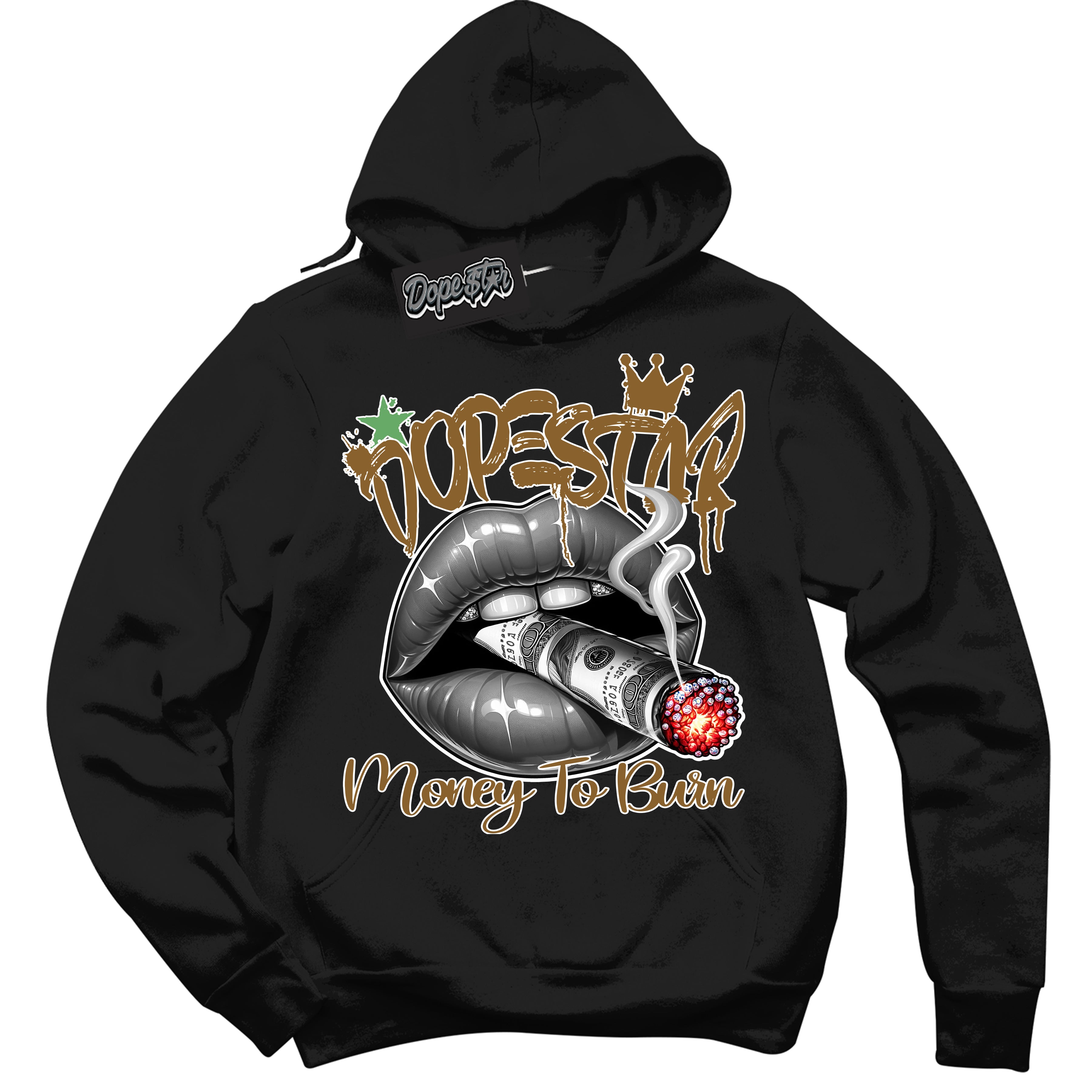 Cool Black Hoodie with “ Money To Burn ”  design that Perfectly Matches Wheat 13s Sneakers.