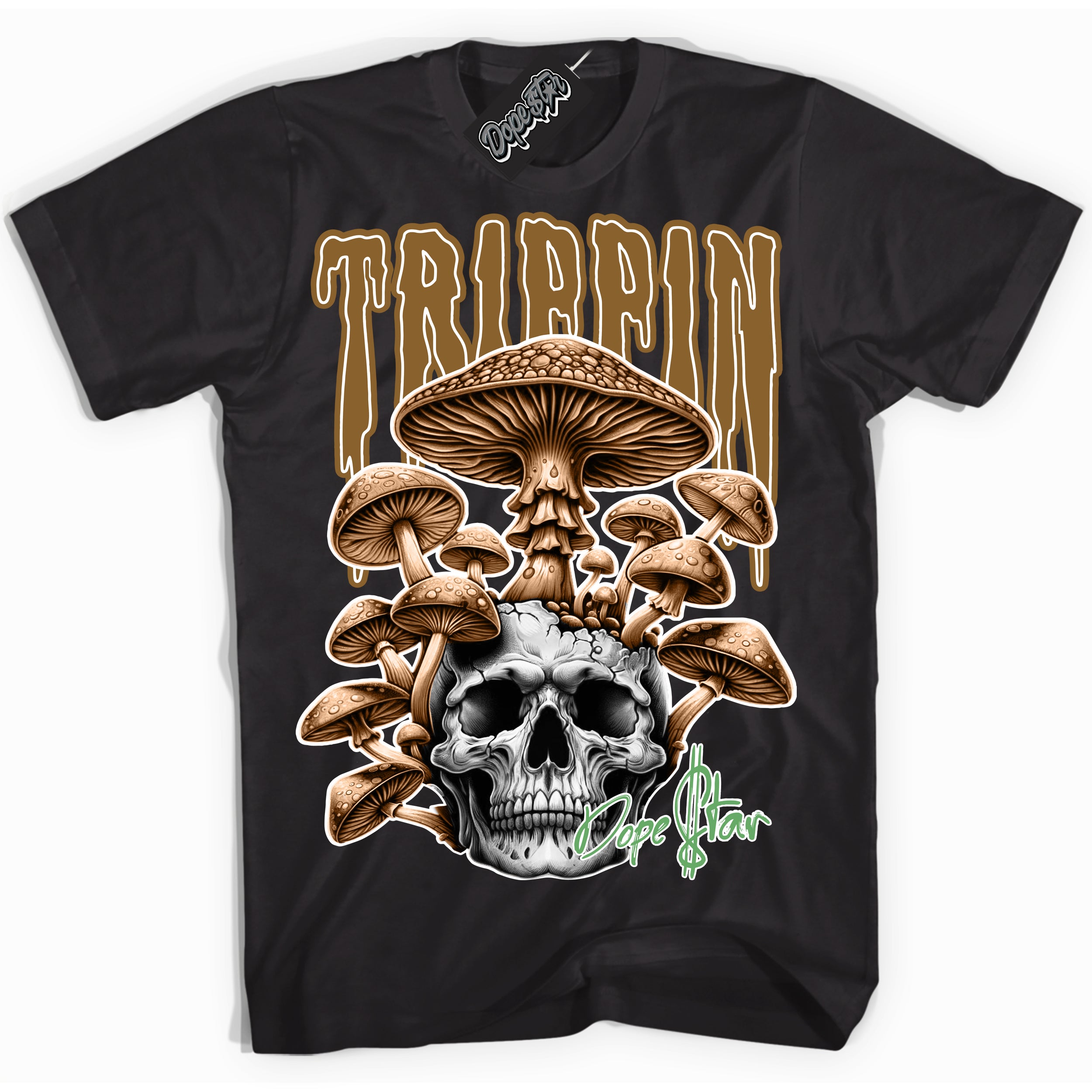 Cool Black Shirt with “ Trippin” design that perfectly matches Wheat 13s Sneakers.