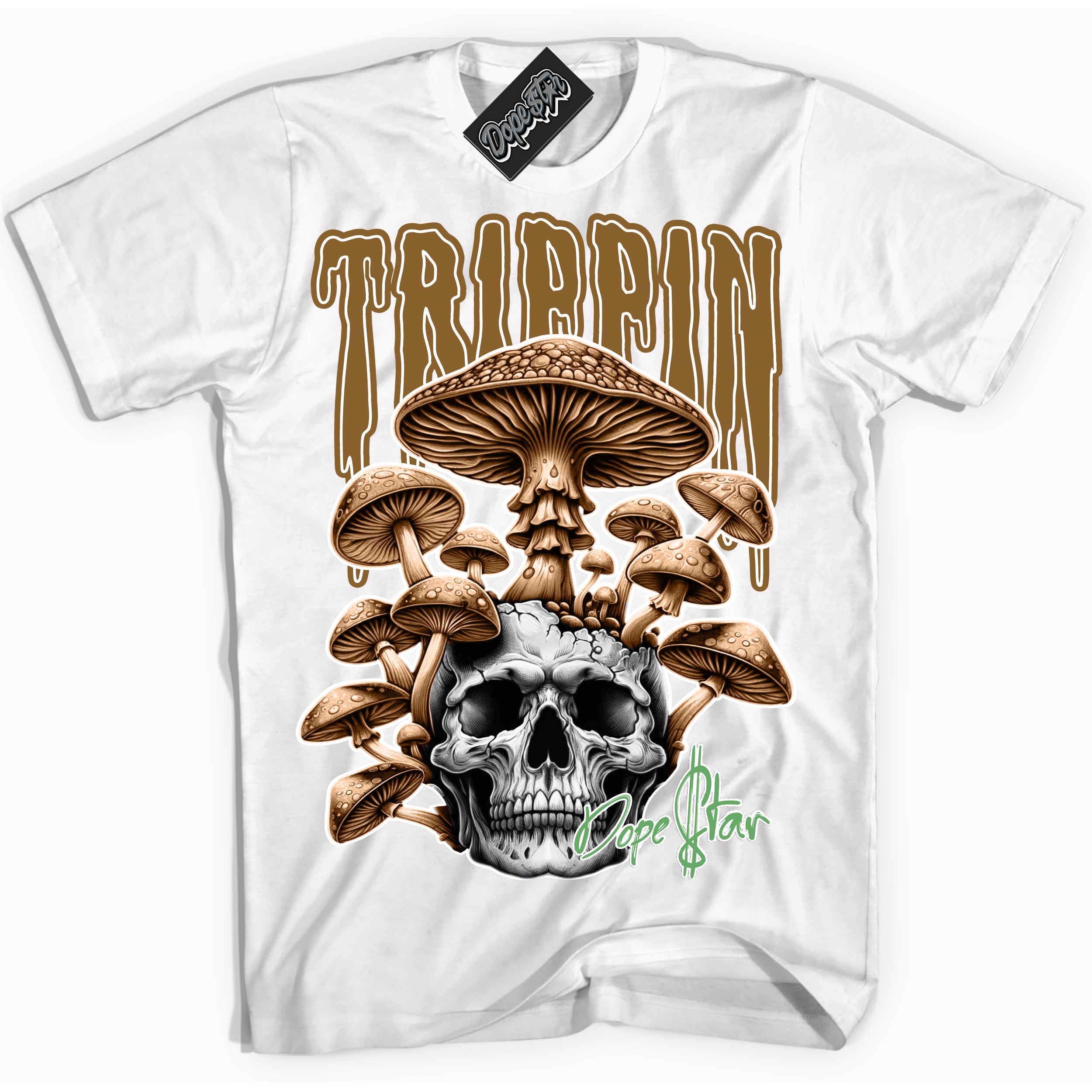 Cool White Shirt with “ Trippin” design that perfectly matches Wheat 13s Sneakers.