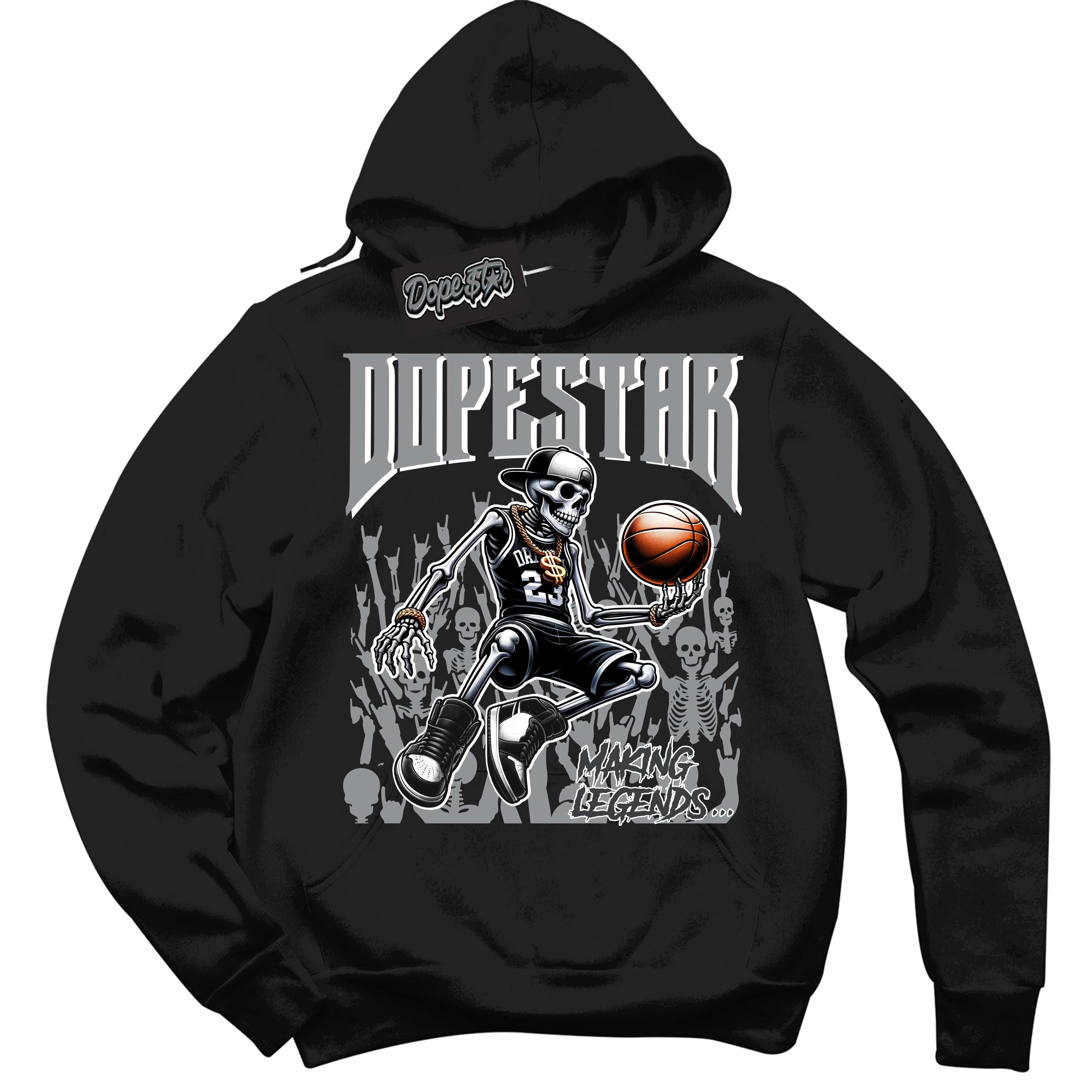 Cool Black Hoodie with “ Making Legends ”  design that Perfectly Matches Flint Grey 14s Sneakers.