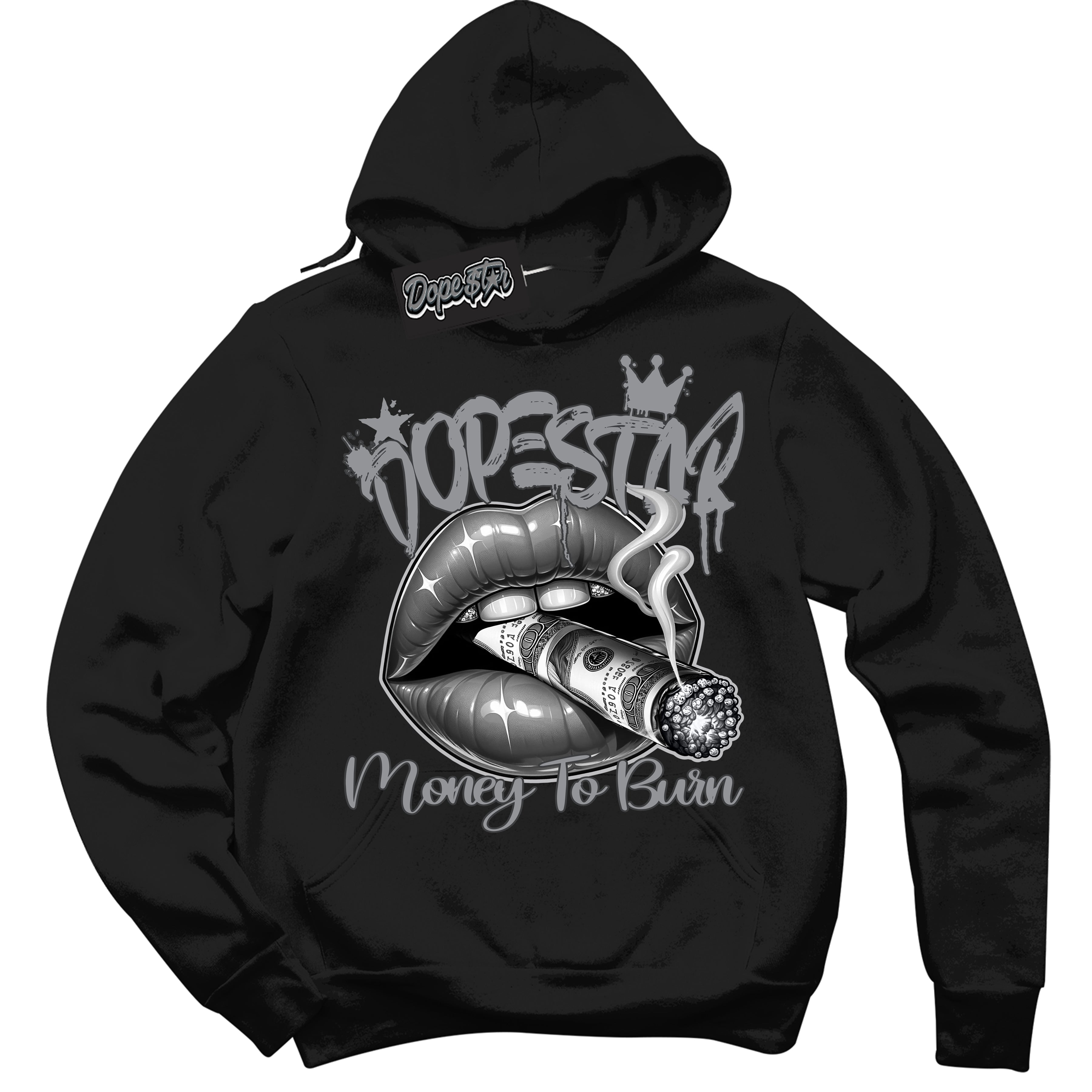 Cool Black Hoodie with “ Money To Burn ”  design that Perfectly Matches Flint Grey 14s Sneakers.