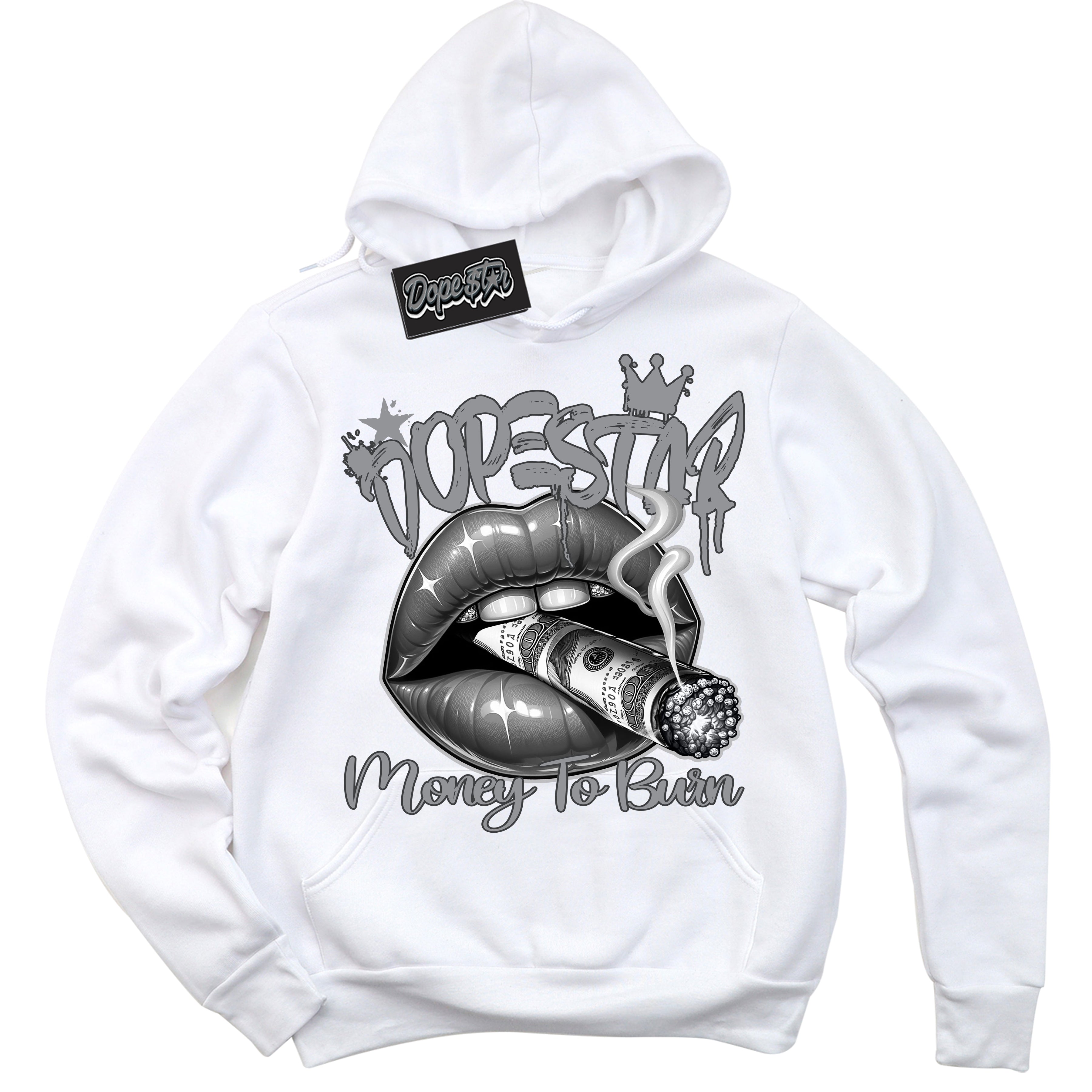 Cool White Hoodie with “ Money To Burn ”  design that Perfectly Matches Flint Grey 14s Sneakers.