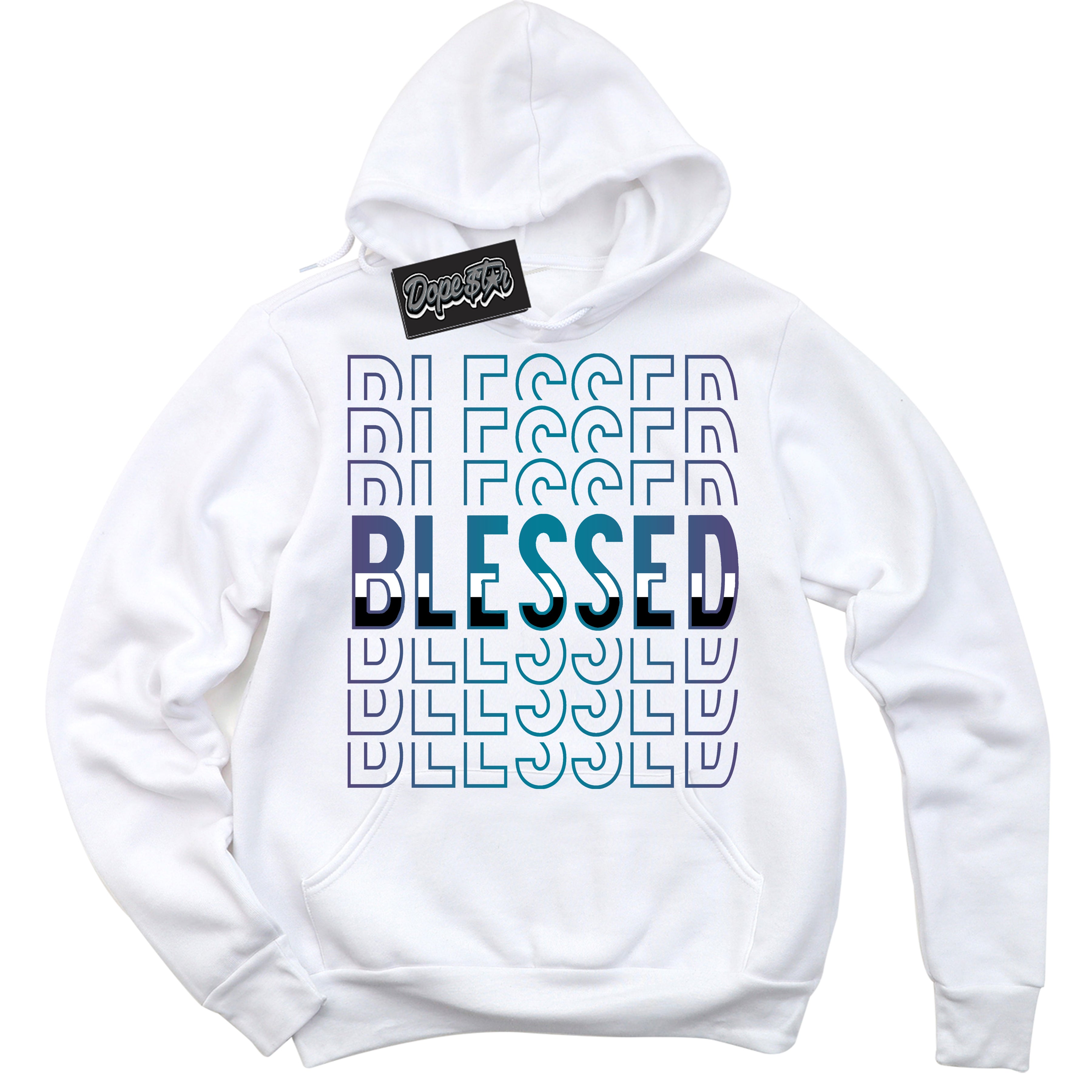 Cool White Hoodie with “ Blessed Stacked ”  design that Perfectly Matches Love Letter 14s Sneakers.