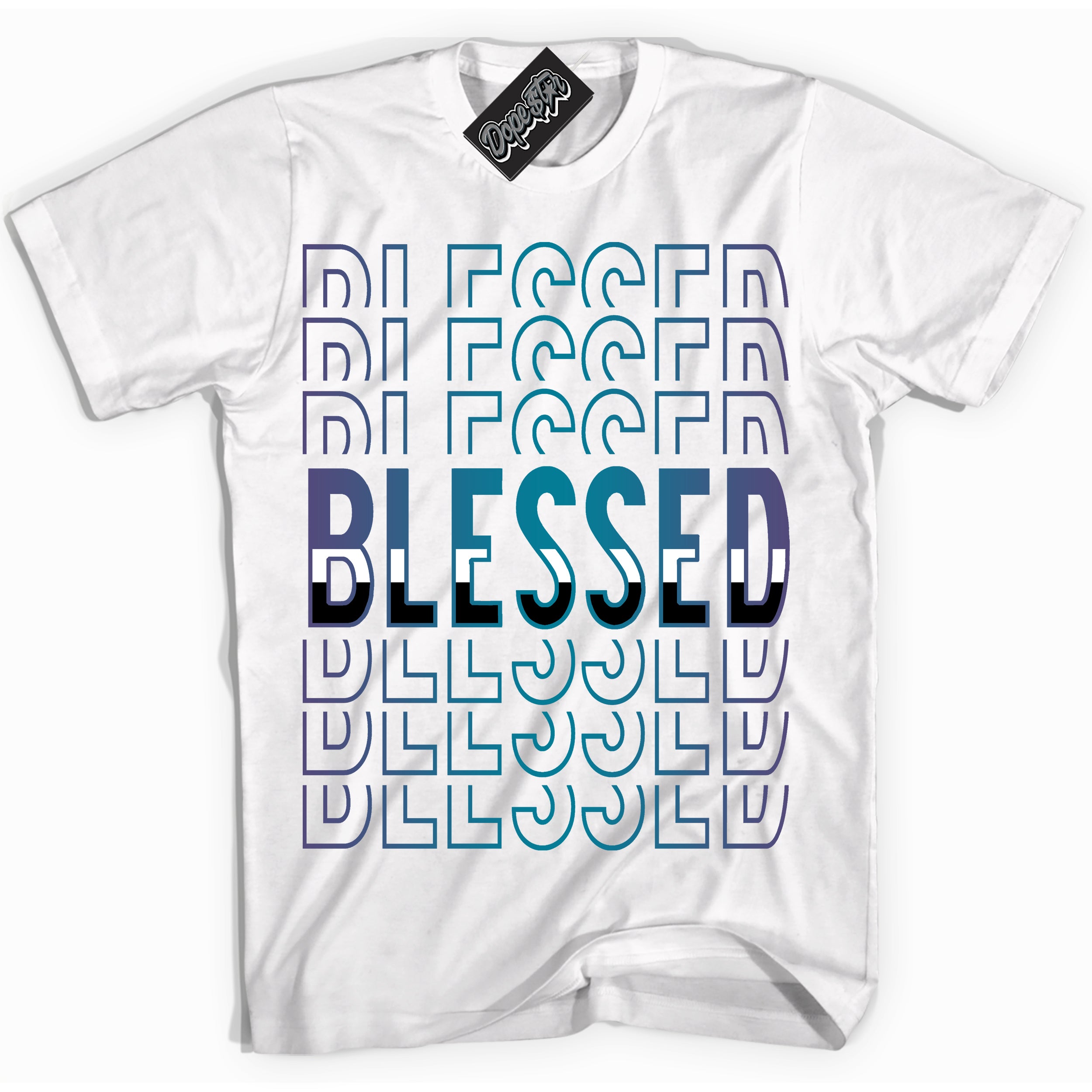 Cool White Shirt with “ Blessed Stacked” design that perfectly matches Love Letter 14s Sneakers.