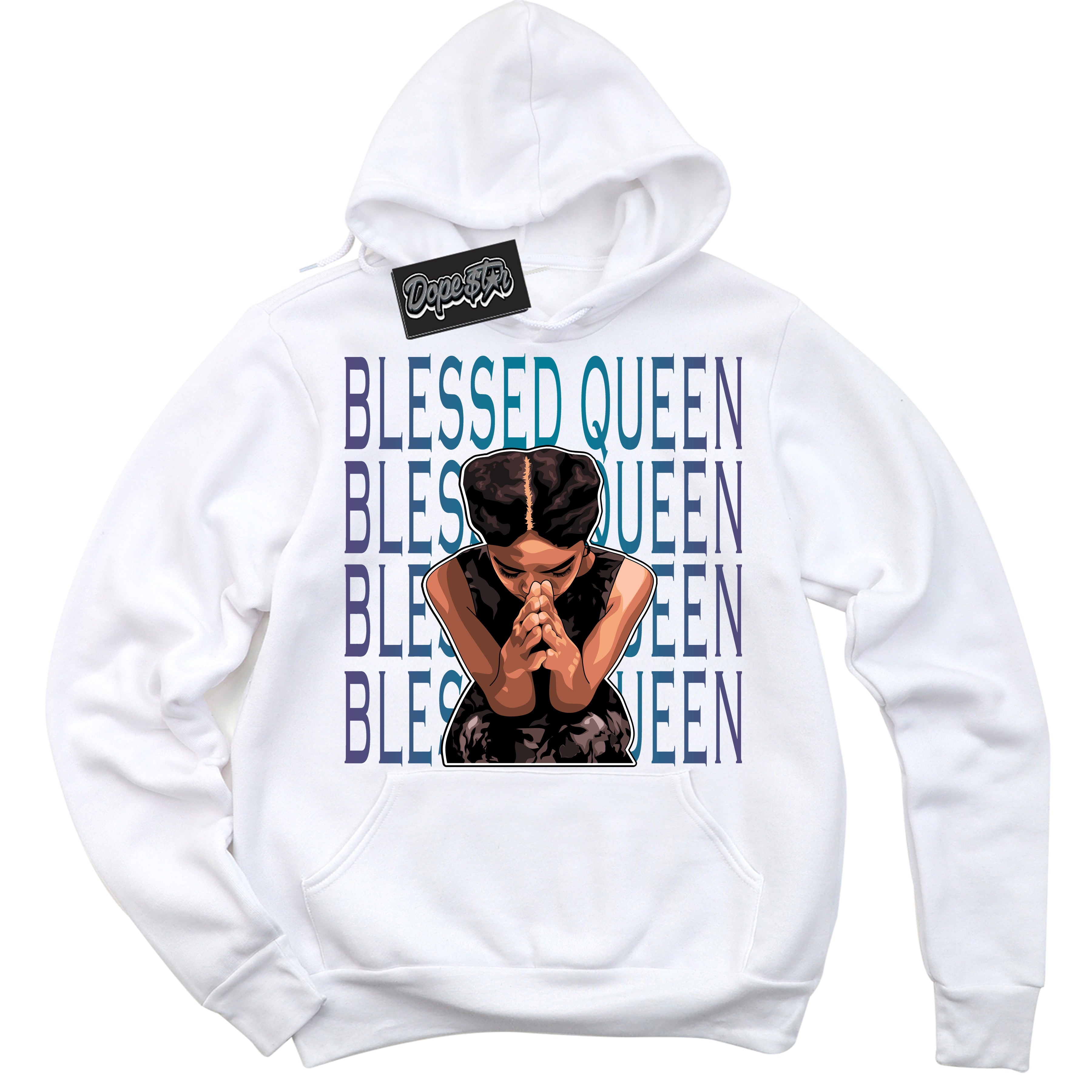 Cool White Hoodie with “ Blessed Queen ”  design that Perfectly Matches Love Letter 14s Sneakers.