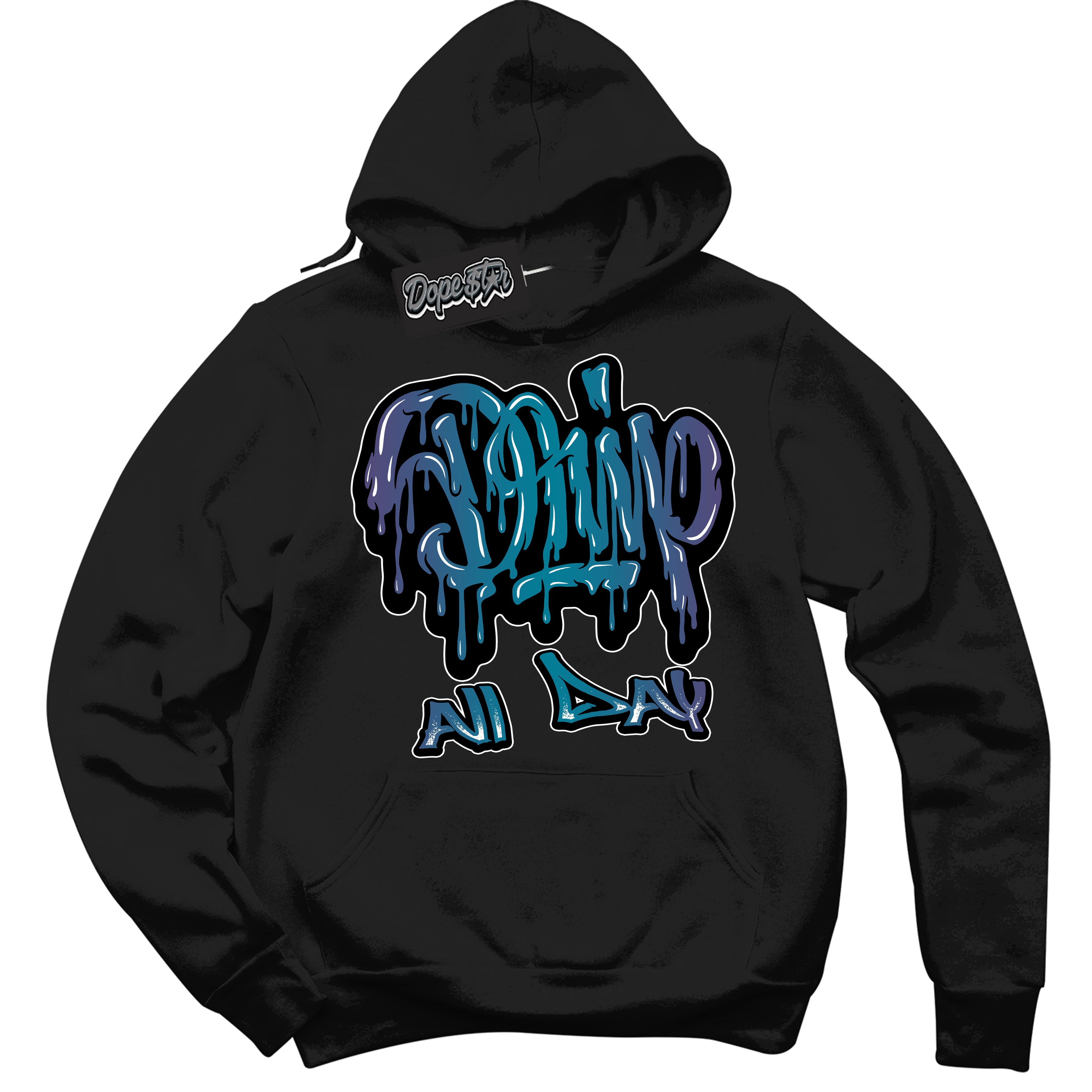 Cool Black Hoodie with “ Drip All Day ”  design that Perfectly Matches Love Letter 14s Sneakers.