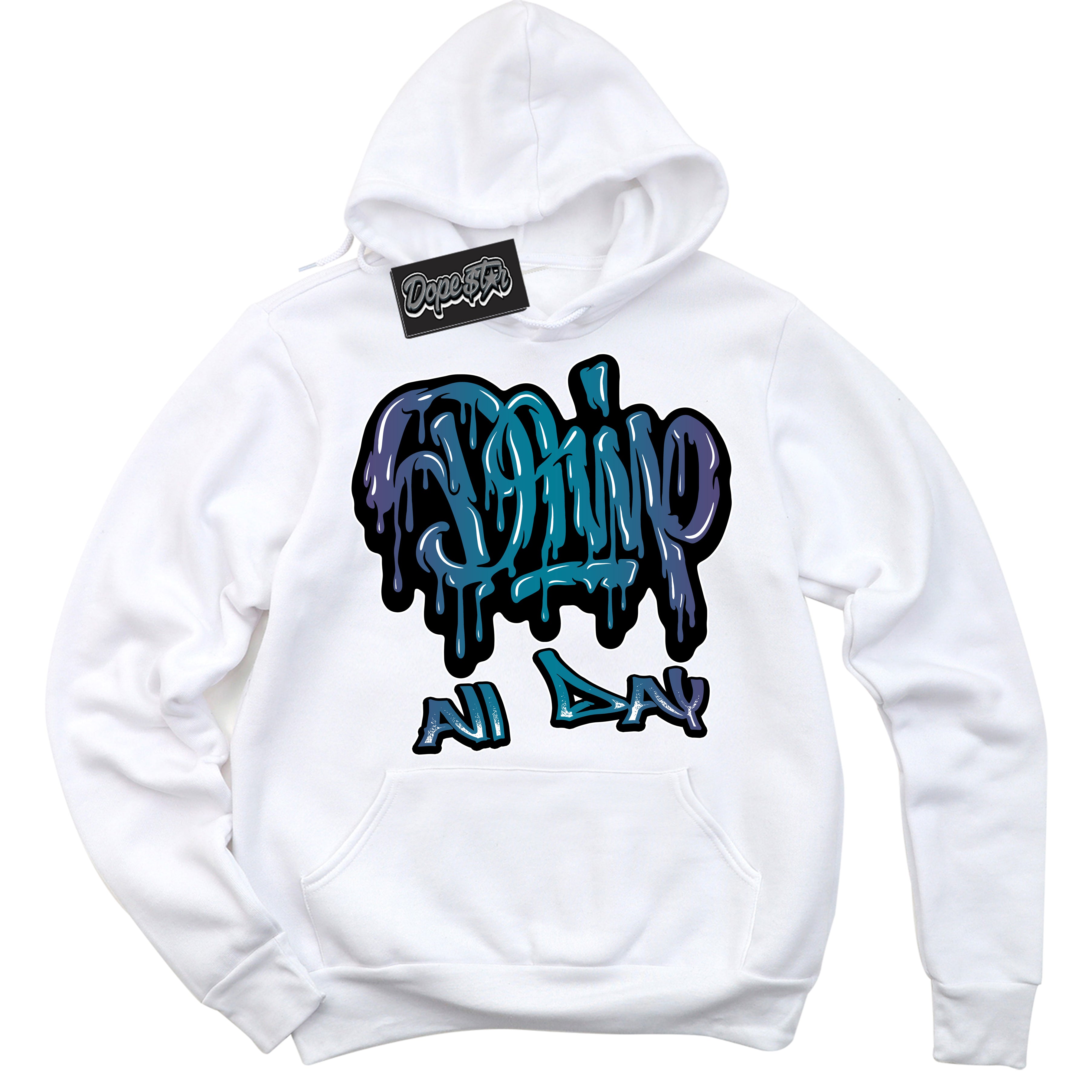 Cool White Hoodie with “ Drip All Day ”  design that Perfectly Matches Love Letter 14s Sneakers.